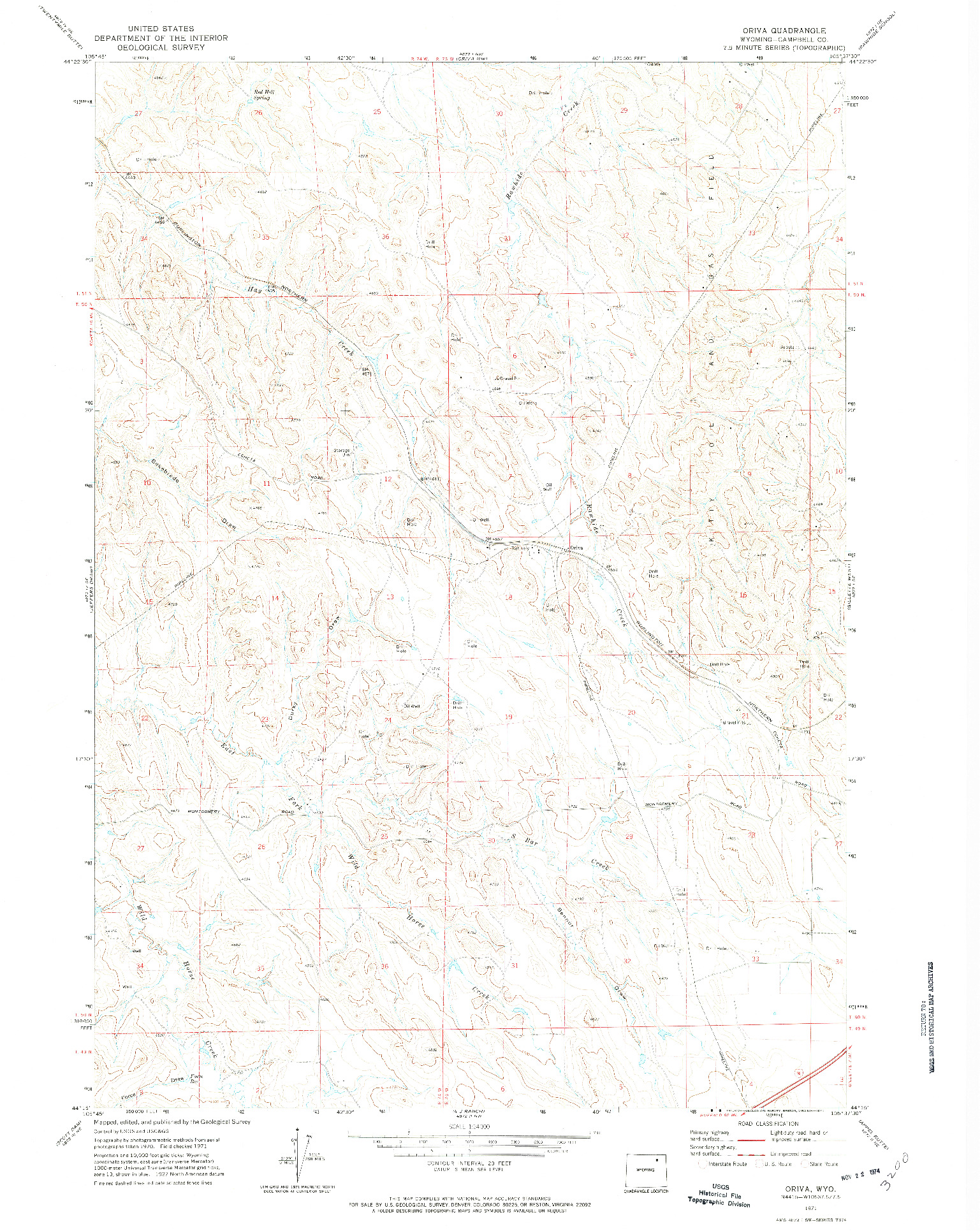 USGS 1:24000-SCALE QUADRANGLE FOR ORIVA, WY 1971