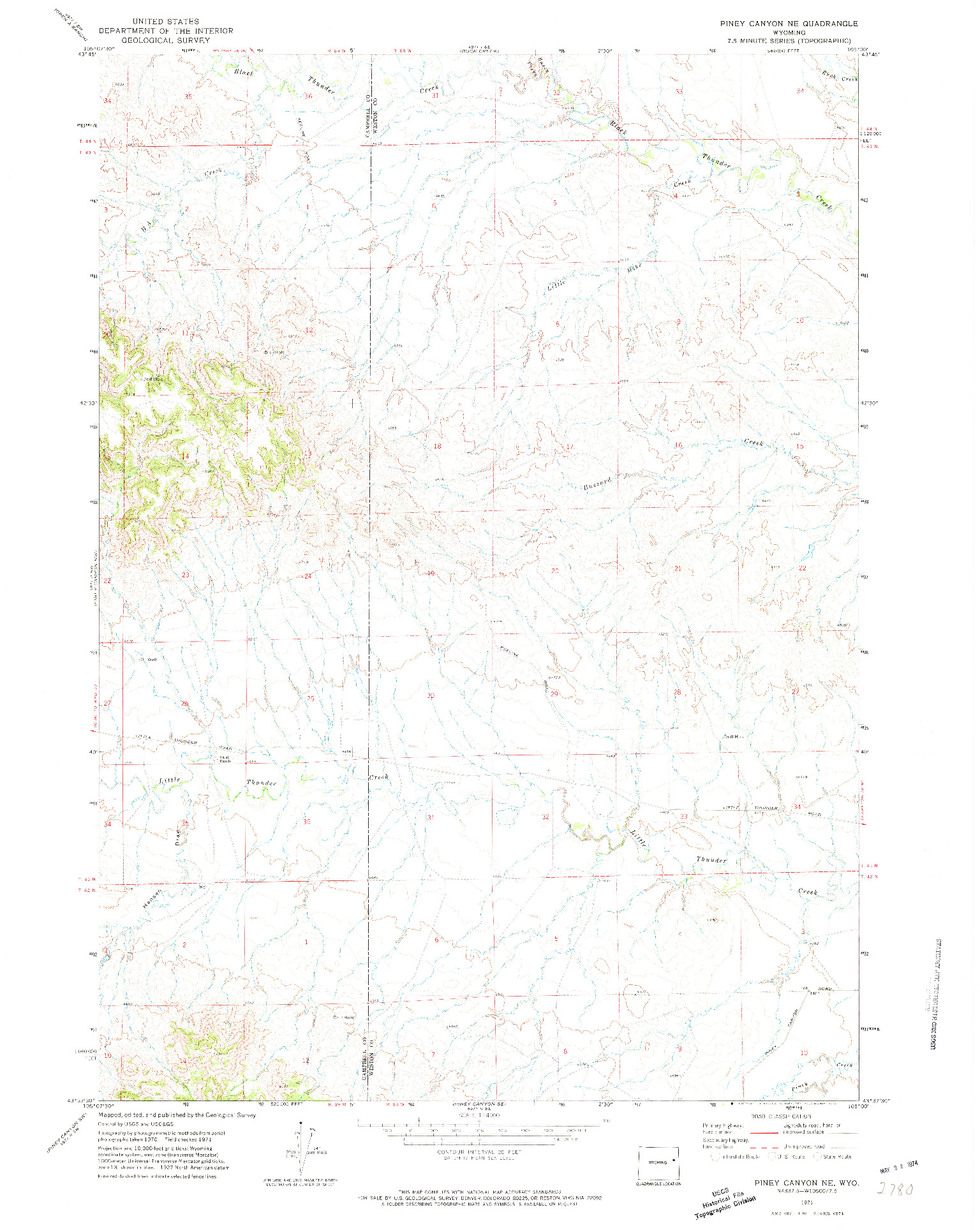 USGS 1:24000-SCALE QUADRANGLE FOR PINEY CANYON NE, WY 1971