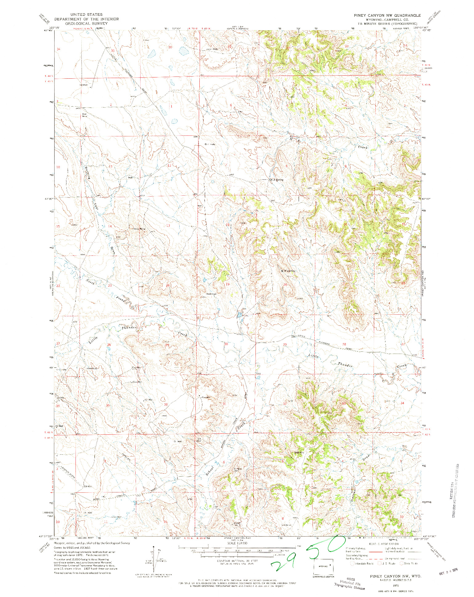 USGS 1:24000-SCALE QUADRANGLE FOR PINEY CANYON NW, WY 1971