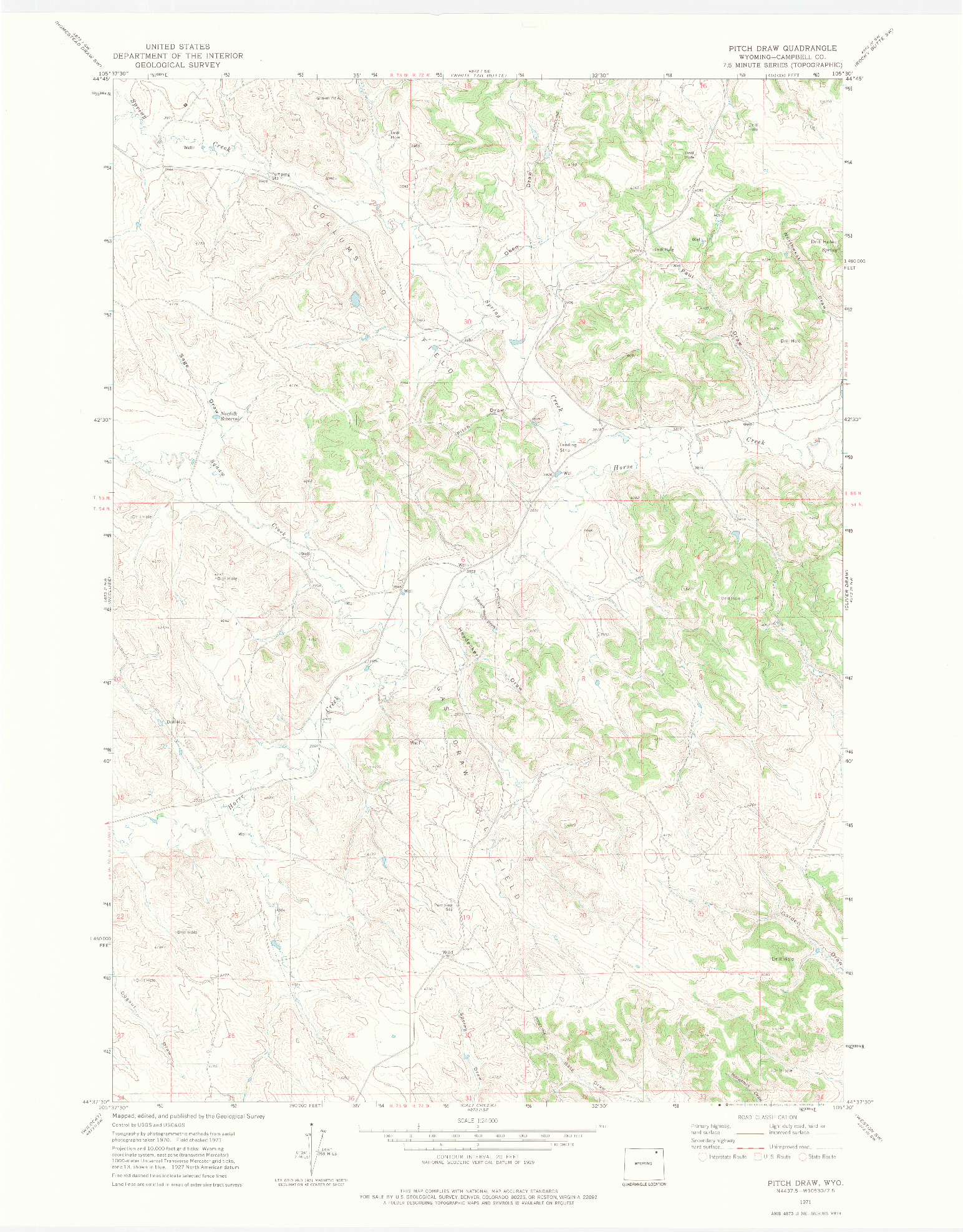 USGS 1:24000-SCALE QUADRANGLE FOR PITCH DRAW, WY 1971