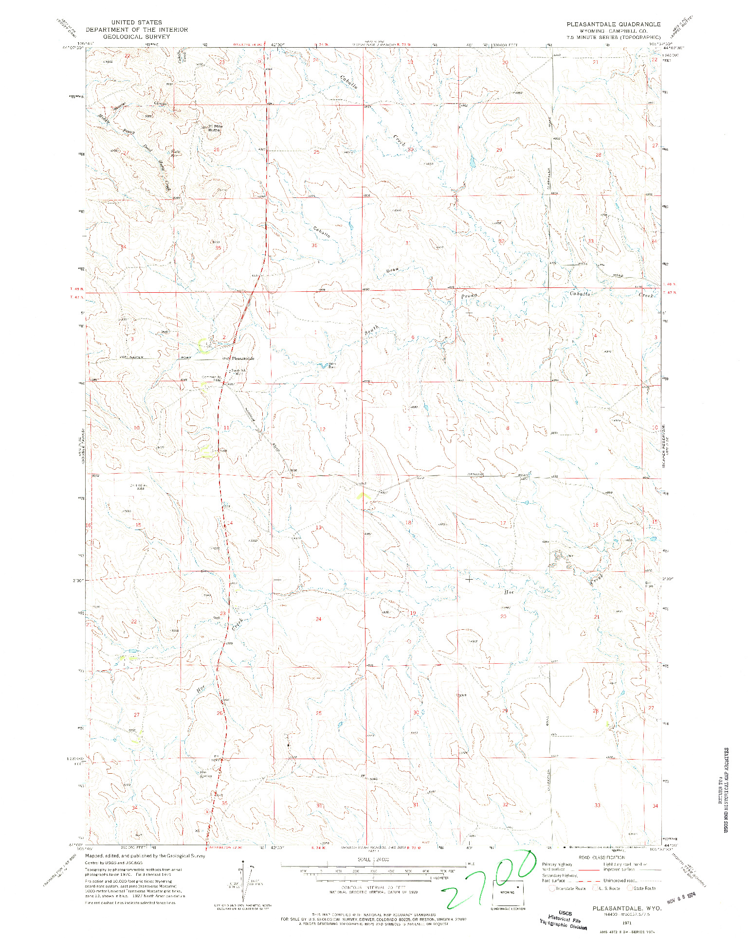 USGS 1:24000-SCALE QUADRANGLE FOR PLEASANTDALE, WY 1971