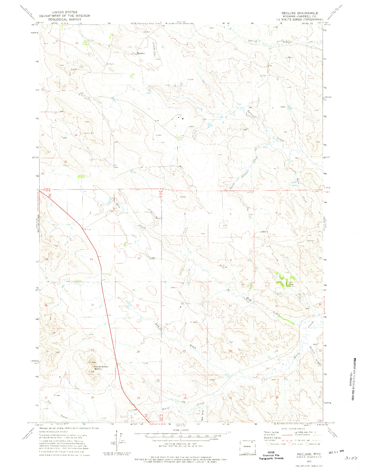 USGS 1:24000-SCALE QUADRANGLE FOR RECLUSE, WY 1971