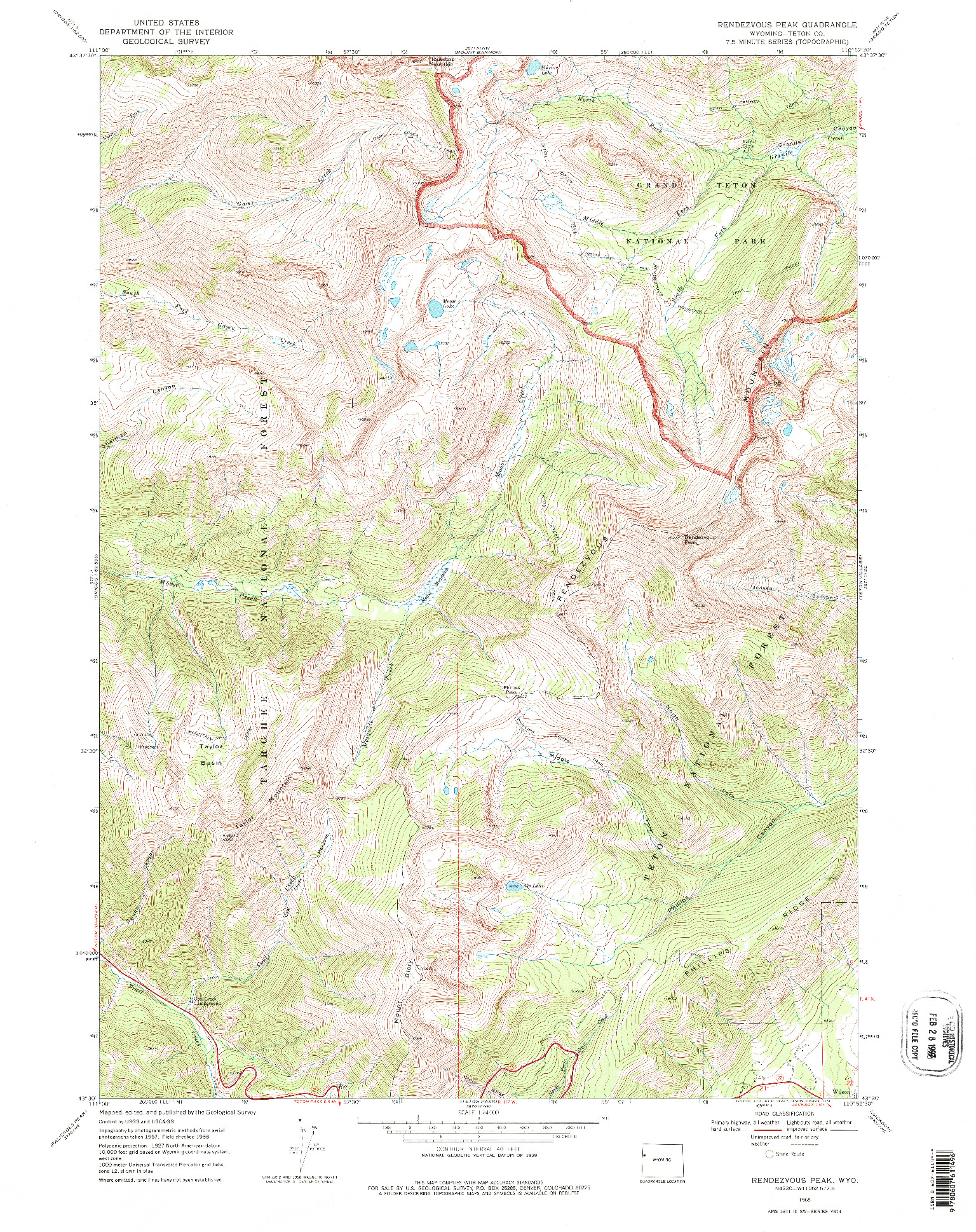 USGS 1:24000-SCALE QUADRANGLE FOR RENDEZVOUS PEAK, WY 1968