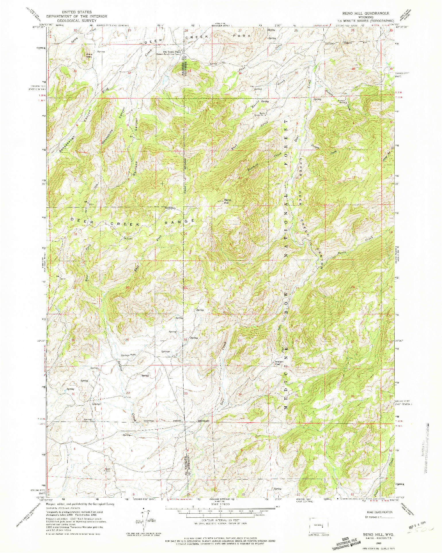 USGS 1:24000-SCALE QUADRANGLE FOR RENO HILL, WY 1960