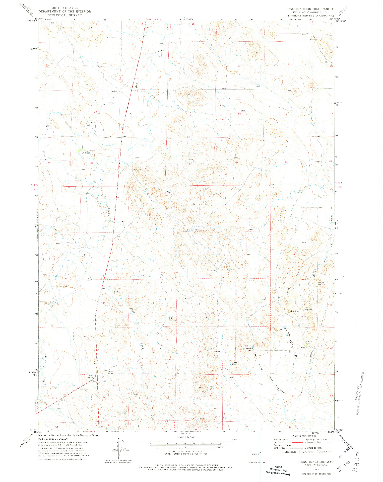 USGS 1:24000-SCALE QUADRANGLE FOR RENO JUNCTION, WY 1971