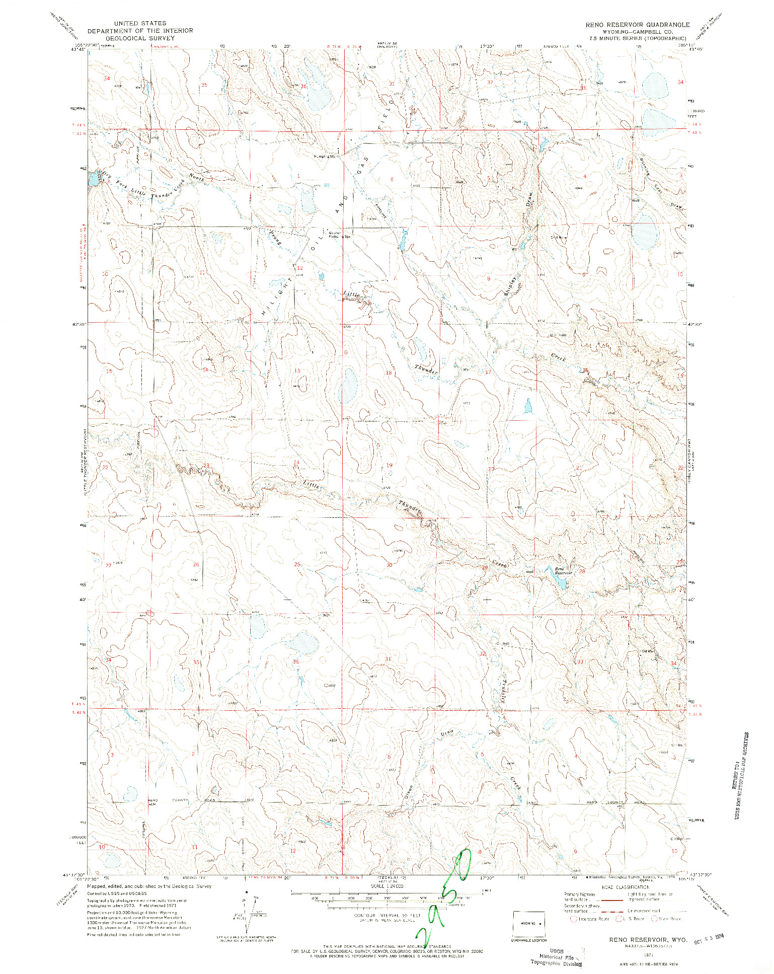 USGS 1:24000-SCALE QUADRANGLE FOR RENO RESERVOIR, WY 1971