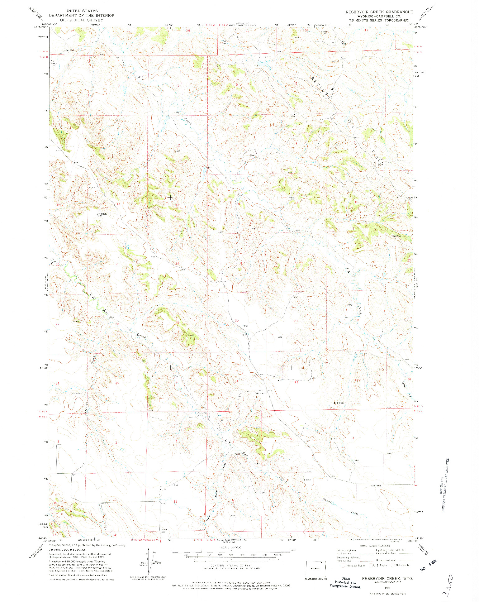 USGS 1:24000-SCALE QUADRANGLE FOR RESERVOIR CREEK, WY 1971