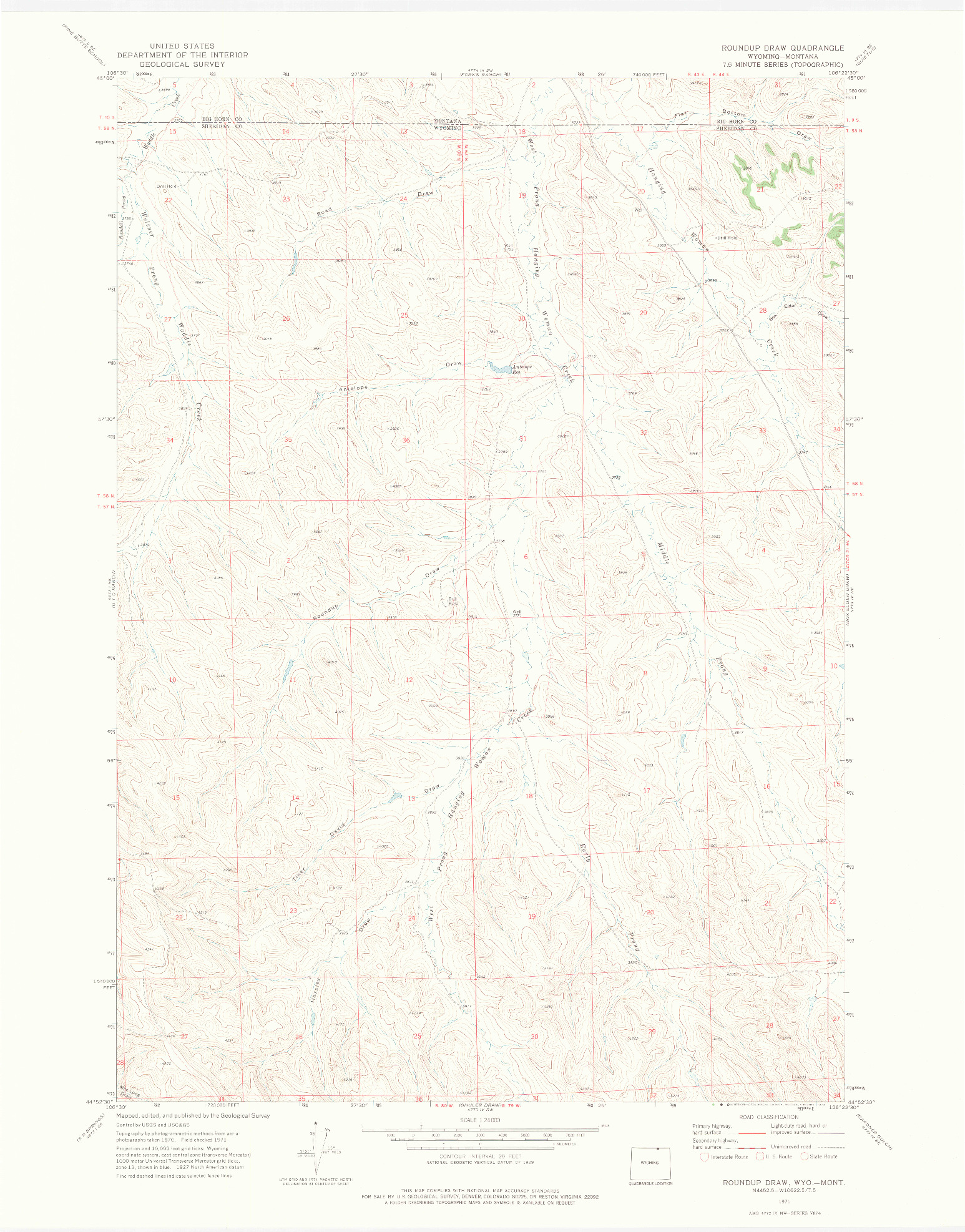 USGS 1:24000-SCALE QUADRANGLE FOR ROUNDUP DRAW, WY 1971