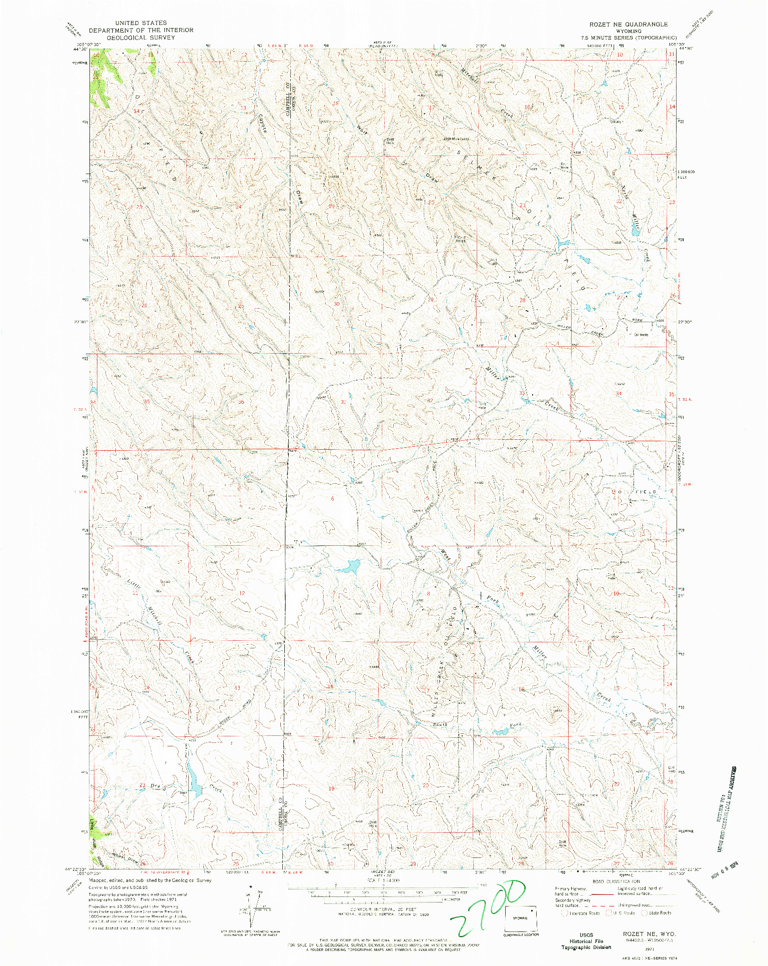 USGS 1:24000-SCALE QUADRANGLE FOR ROZET NE, WY 1971