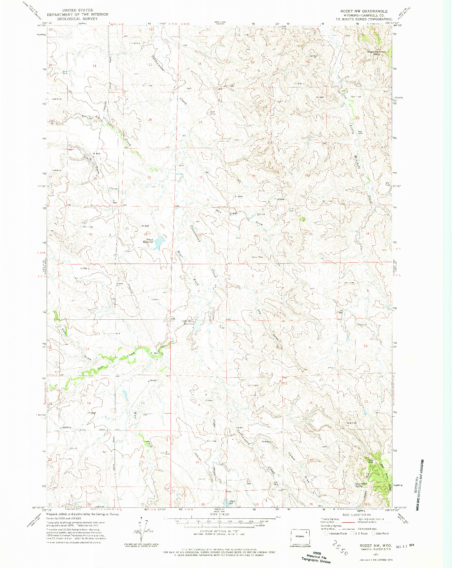 USGS 1:24000-SCALE QUADRANGLE FOR ROZET NW, WY 1971