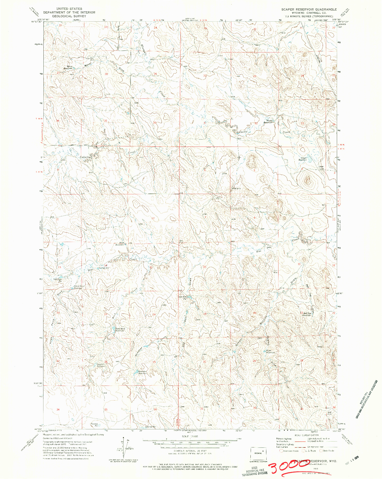 USGS 1:24000-SCALE QUADRANGLE FOR SCAPER RESERVOIR, WY 1971