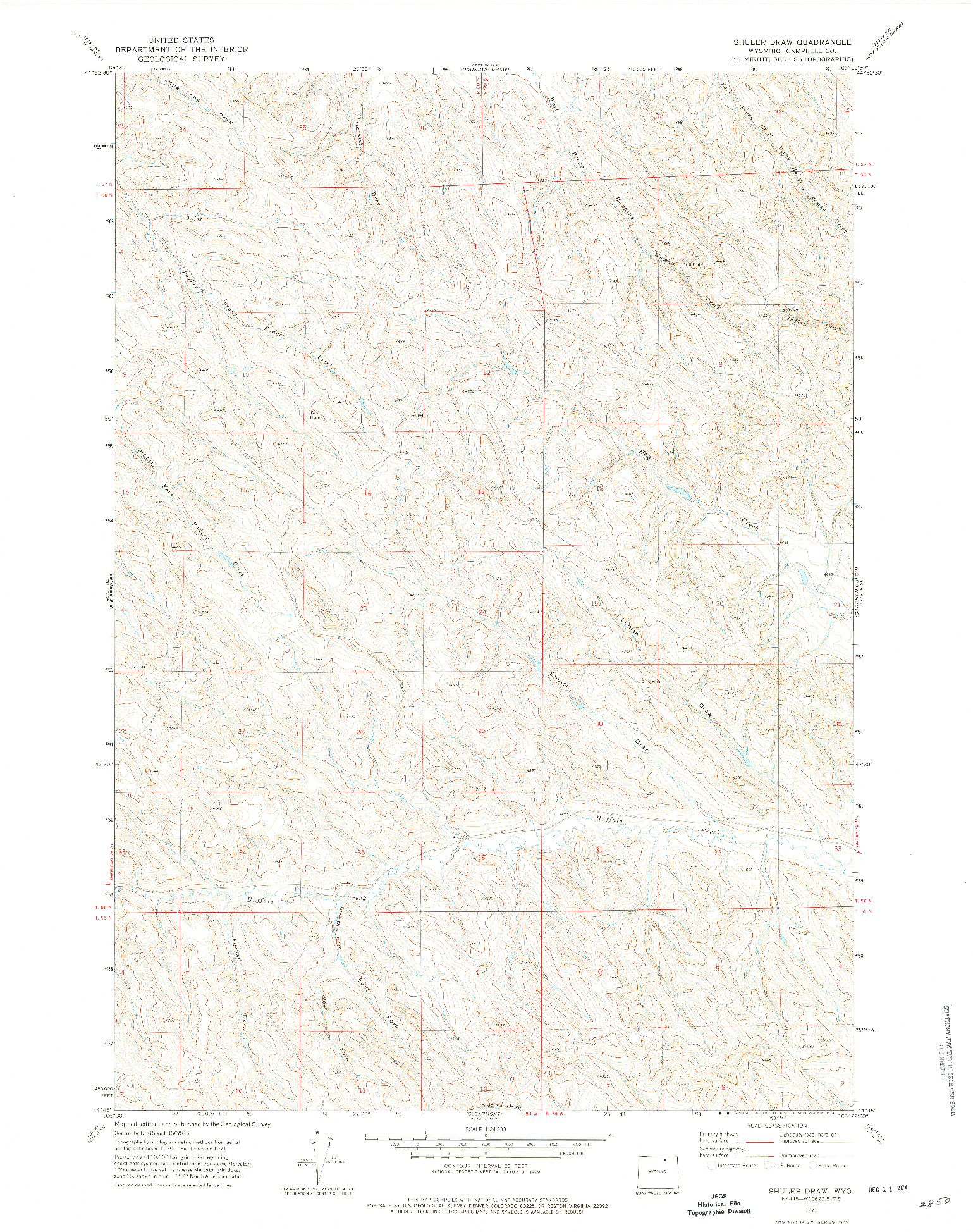 USGS 1:24000-SCALE QUADRANGLE FOR SHULER DRAW, WY 1971