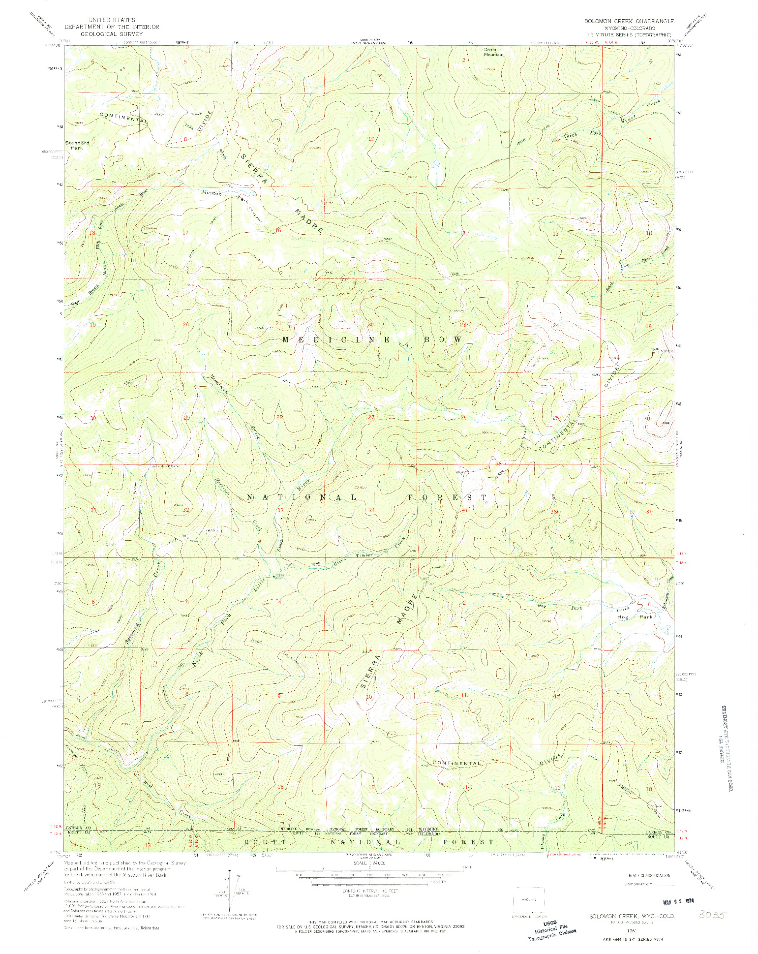 USGS 1:24000-SCALE QUADRANGLE FOR SOLOMON CREEK, WY 1961