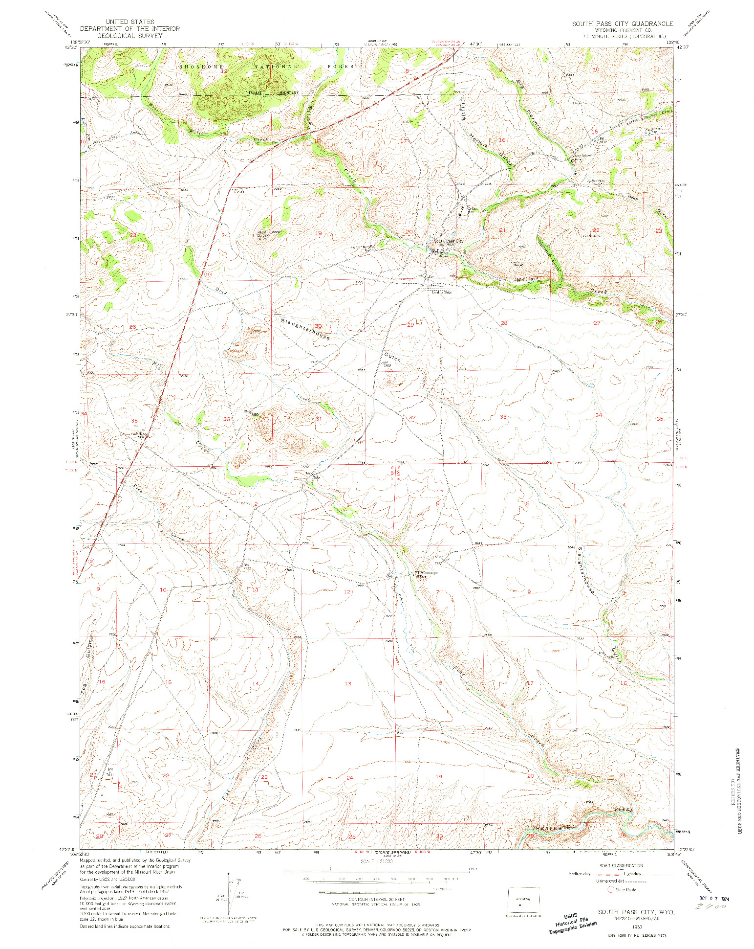 USGS 1:24000-SCALE QUADRANGLE FOR SOUTH PASS CITY, WY 1953