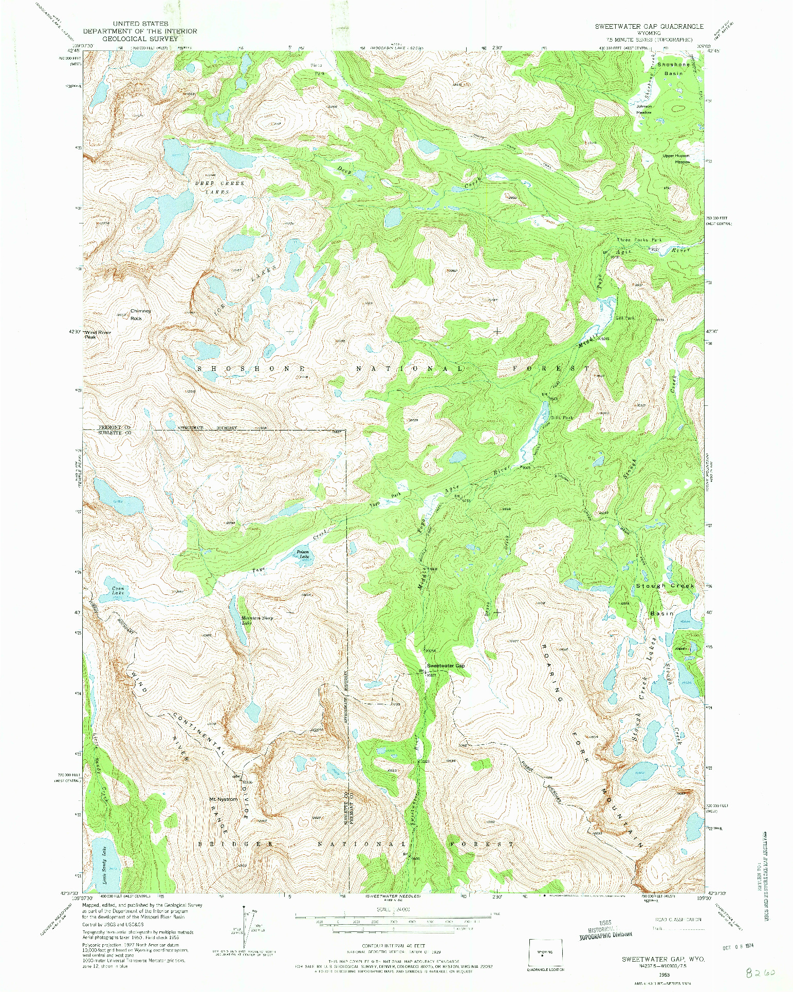 USGS 1:24000-SCALE QUADRANGLE FOR SWEETWATER GAP, WY 1953