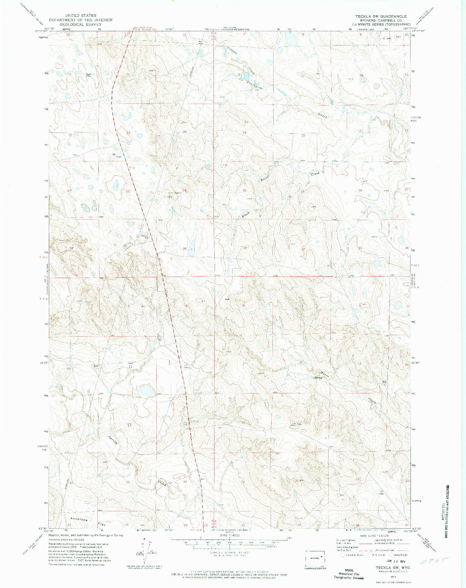 USGS 1:24000-SCALE QUADRANGLE FOR TECKLA SW, WY 1971