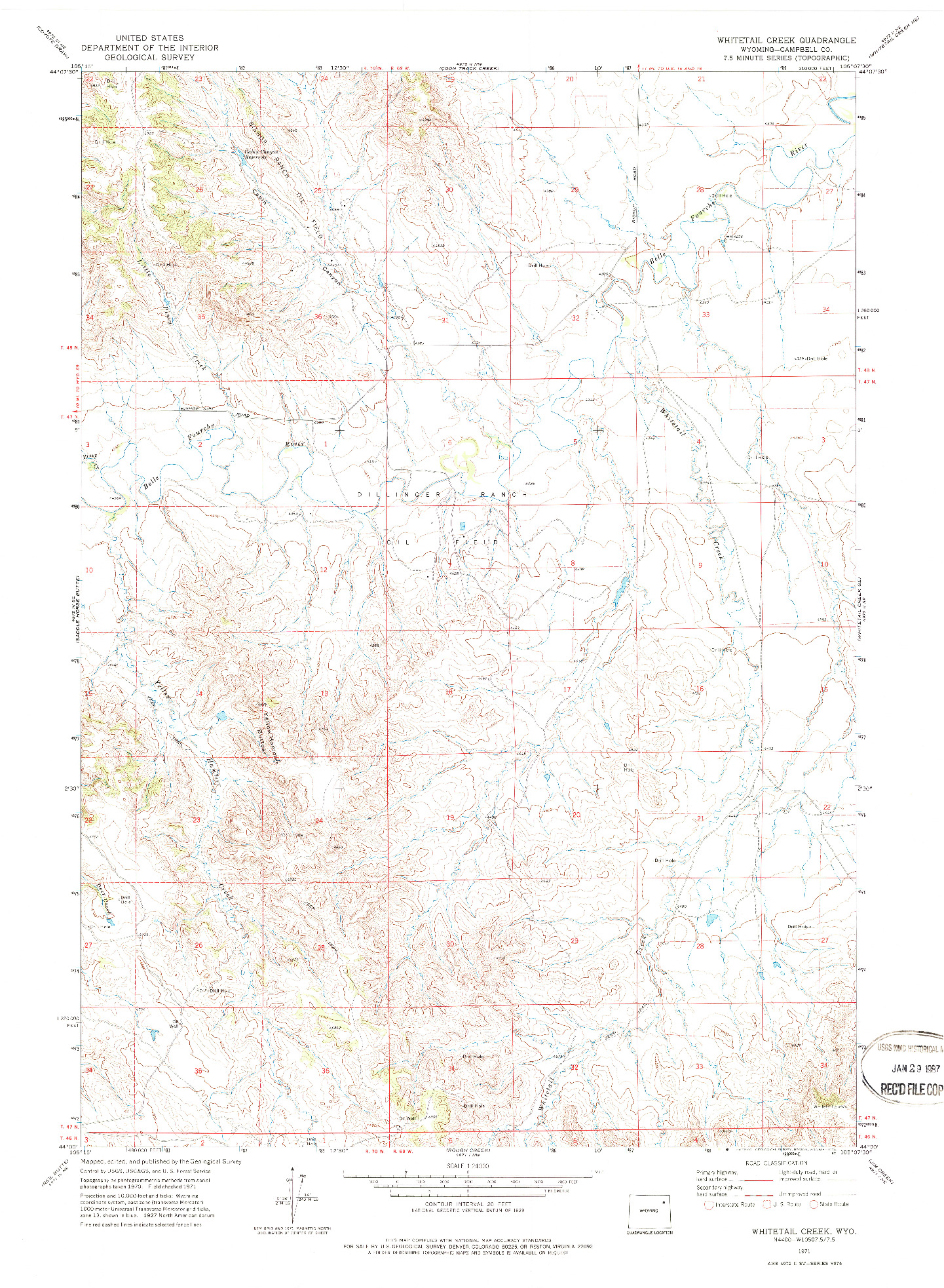 USGS 1:24000-SCALE QUADRANGLE FOR WHITETAIL CREEK, WY 1971