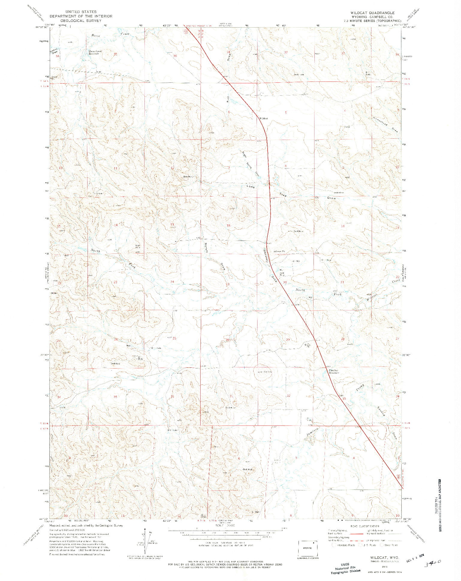 USGS 1:24000-SCALE QUADRANGLE FOR WILDCAT, WY 1971