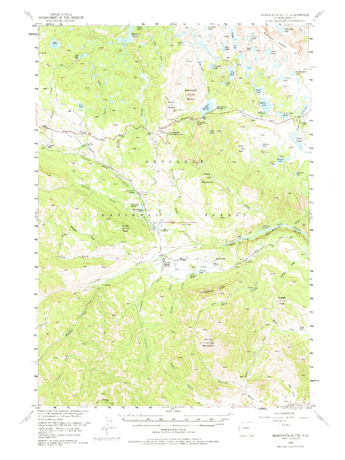 USGS 1:62500-SCALE QUADRANGLE FOR BEARTOOTH BUTTE, WY 1956