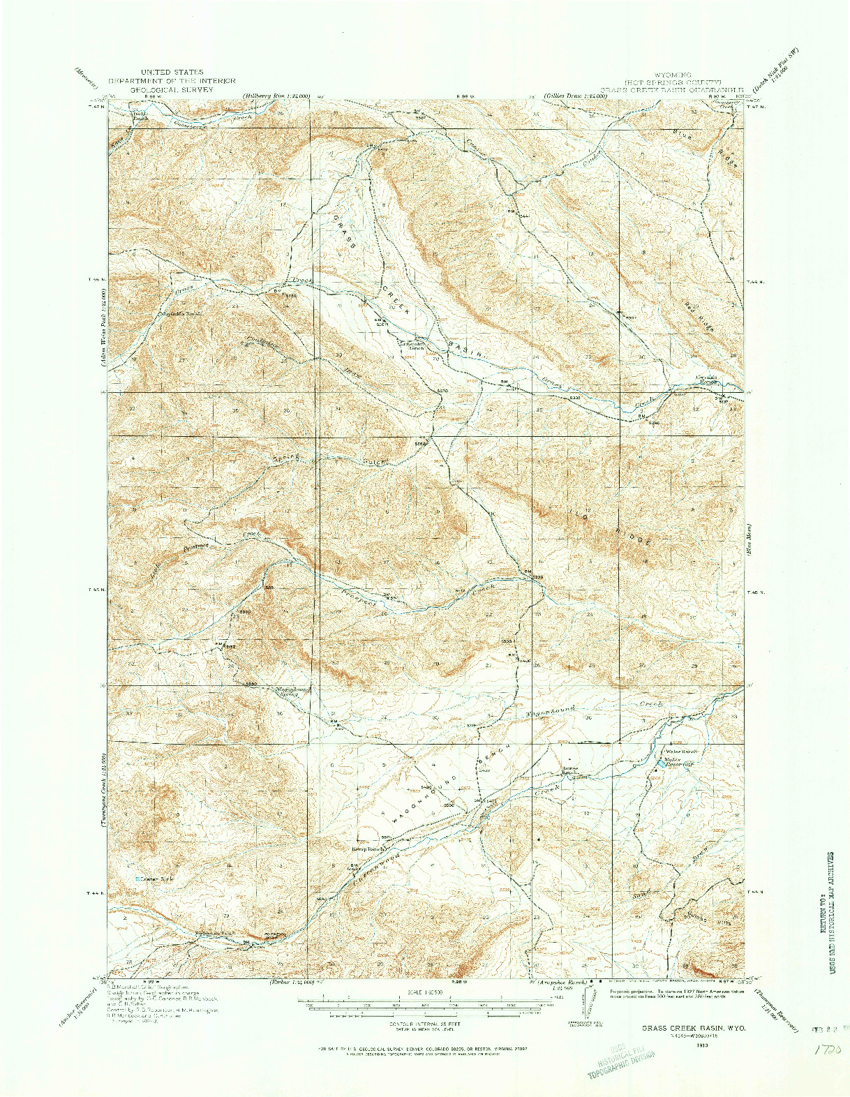 USGS 1:62500-SCALE QUADRANGLE FOR GRASS CREEK BASIN, WY 1913