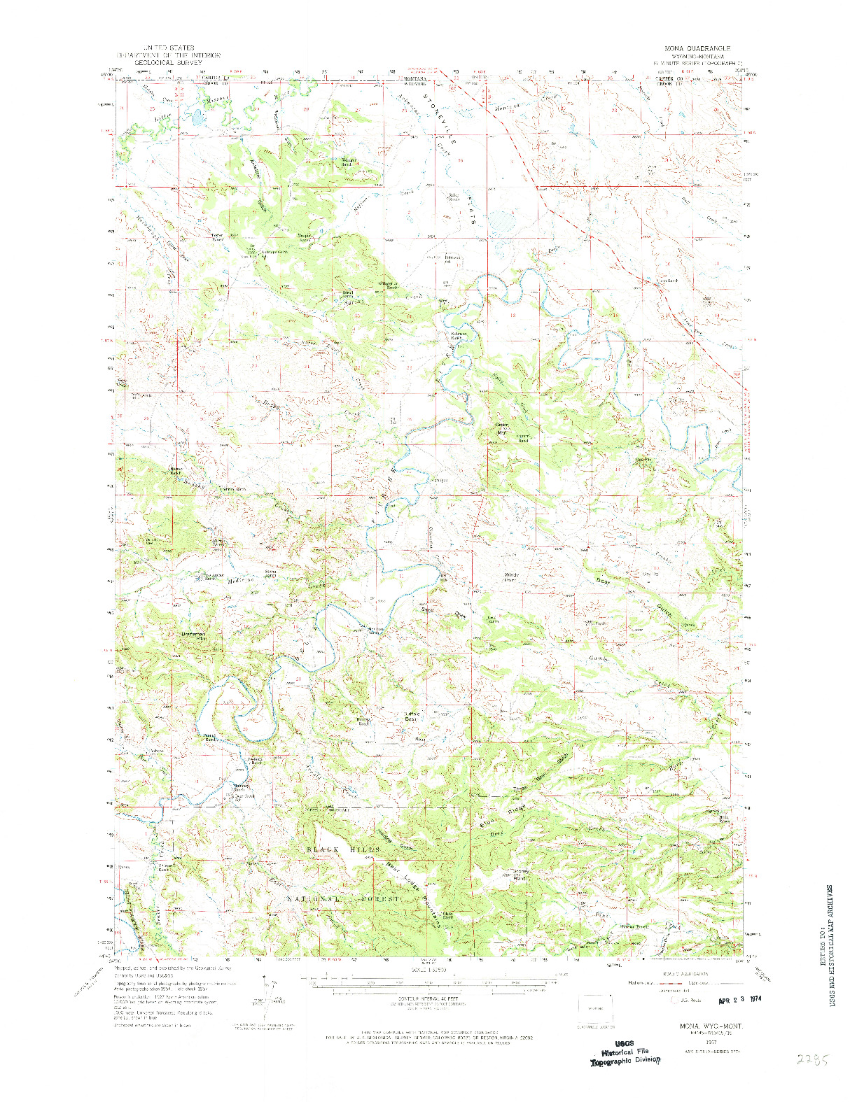 USGS 1:62500-SCALE QUADRANGLE FOR MONA, WY 1957