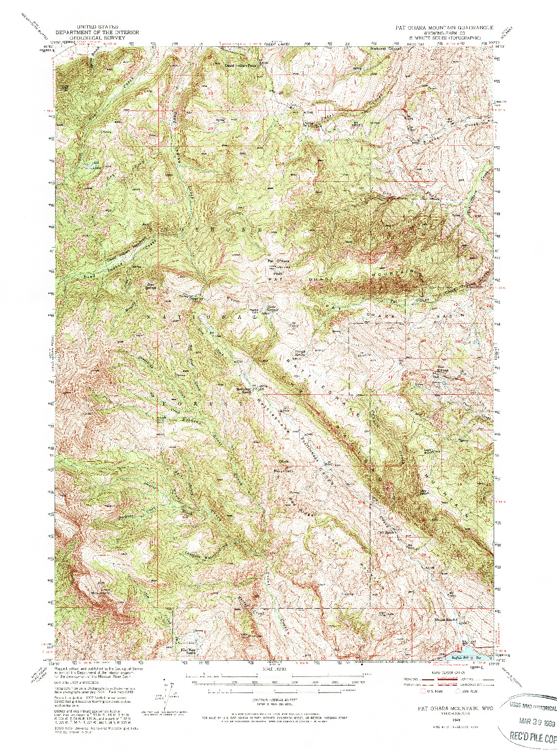 USGS 1:62500-SCALE QUADRANGLE FOR PAT O'HARA MOUNTAIN, WY 1949
