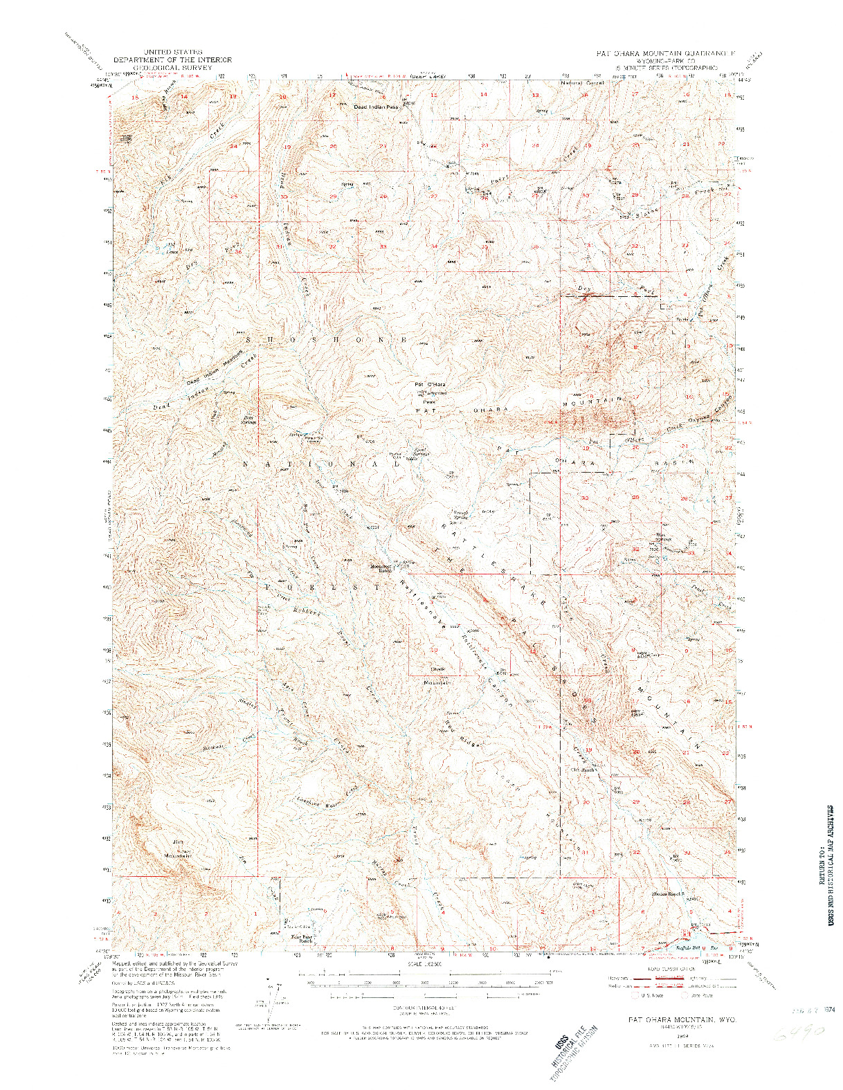 USGS 1:62500-SCALE QUADRANGLE FOR PAT O'HARA MOUNTAIN, WY 1949