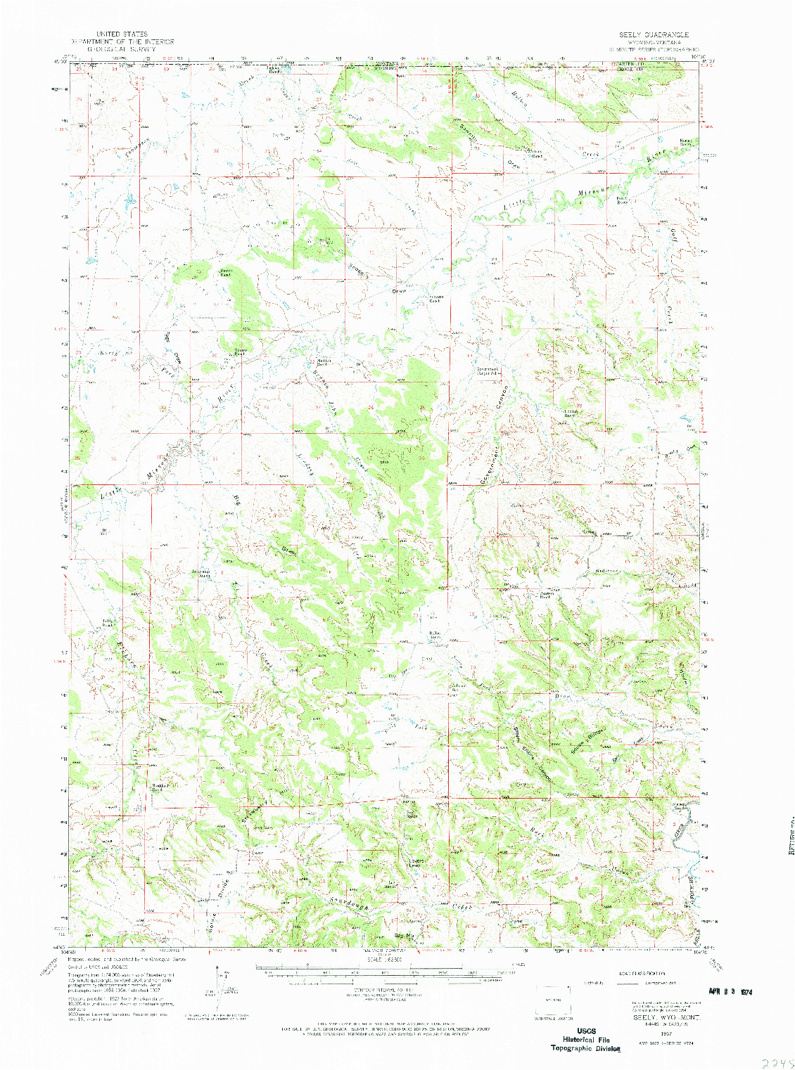 USGS 1:62500-SCALE QUADRANGLE FOR SEELY, WY 1957