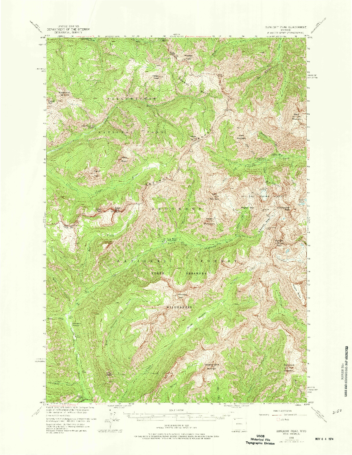 USGS 1:62500-SCALE QUADRANGLE FOR SUNLIGHT PEAK, WY 1956