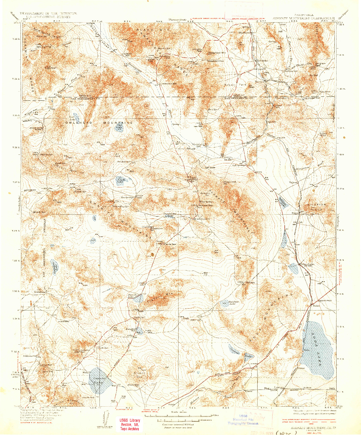 USGS 1:250000-SCALE QUADRANGLE FOR AVAWATZ MOUNTAINS, CA 1933