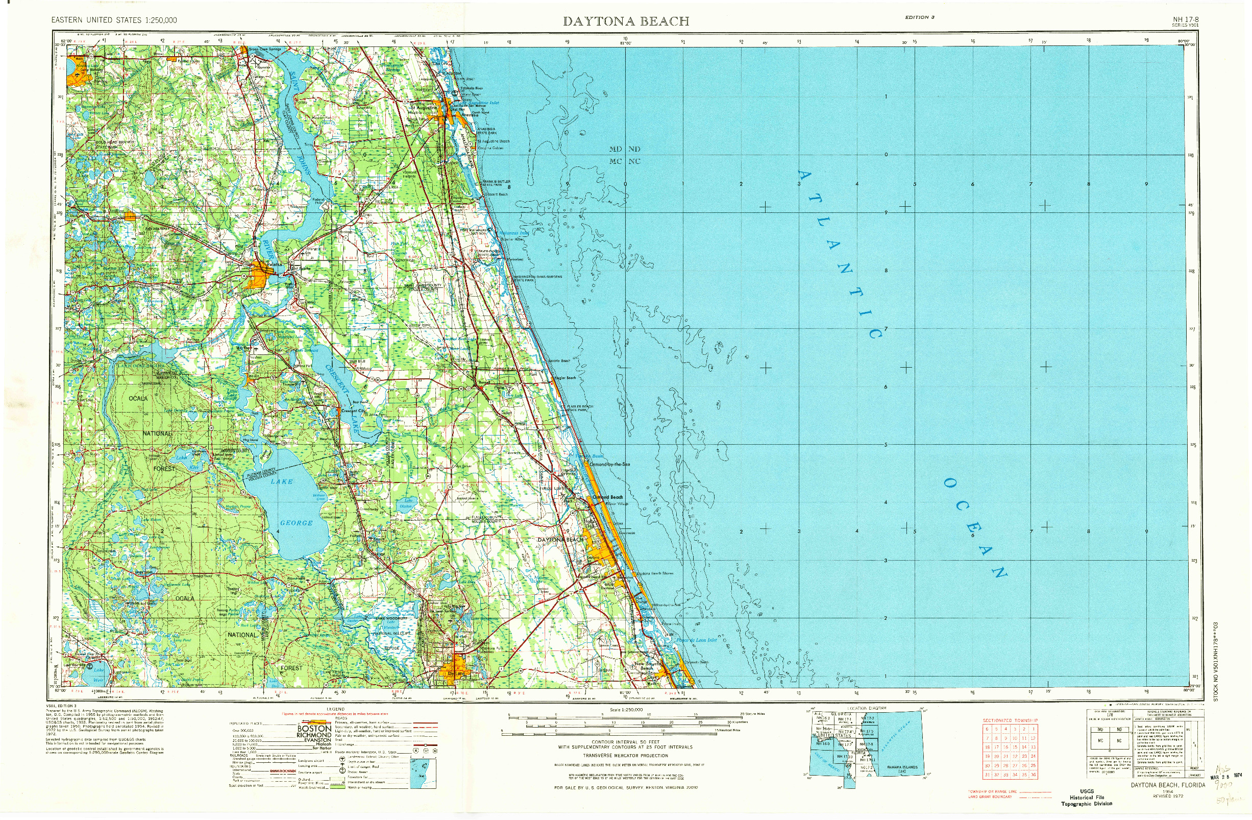 USGS 1:250000-SCALE QUADRANGLE FOR DAYTONA BEACH, FL 1954