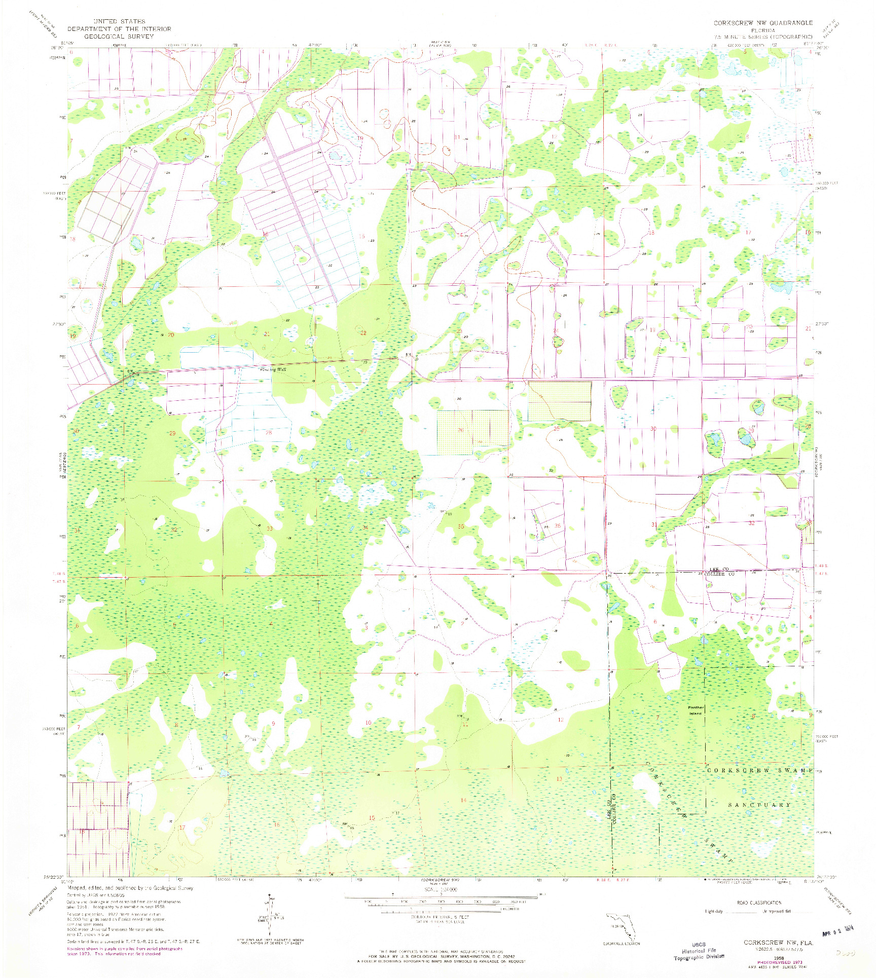 USGS 1:24000-SCALE QUADRANGLE FOR CORKSCREW NW, FL 1958