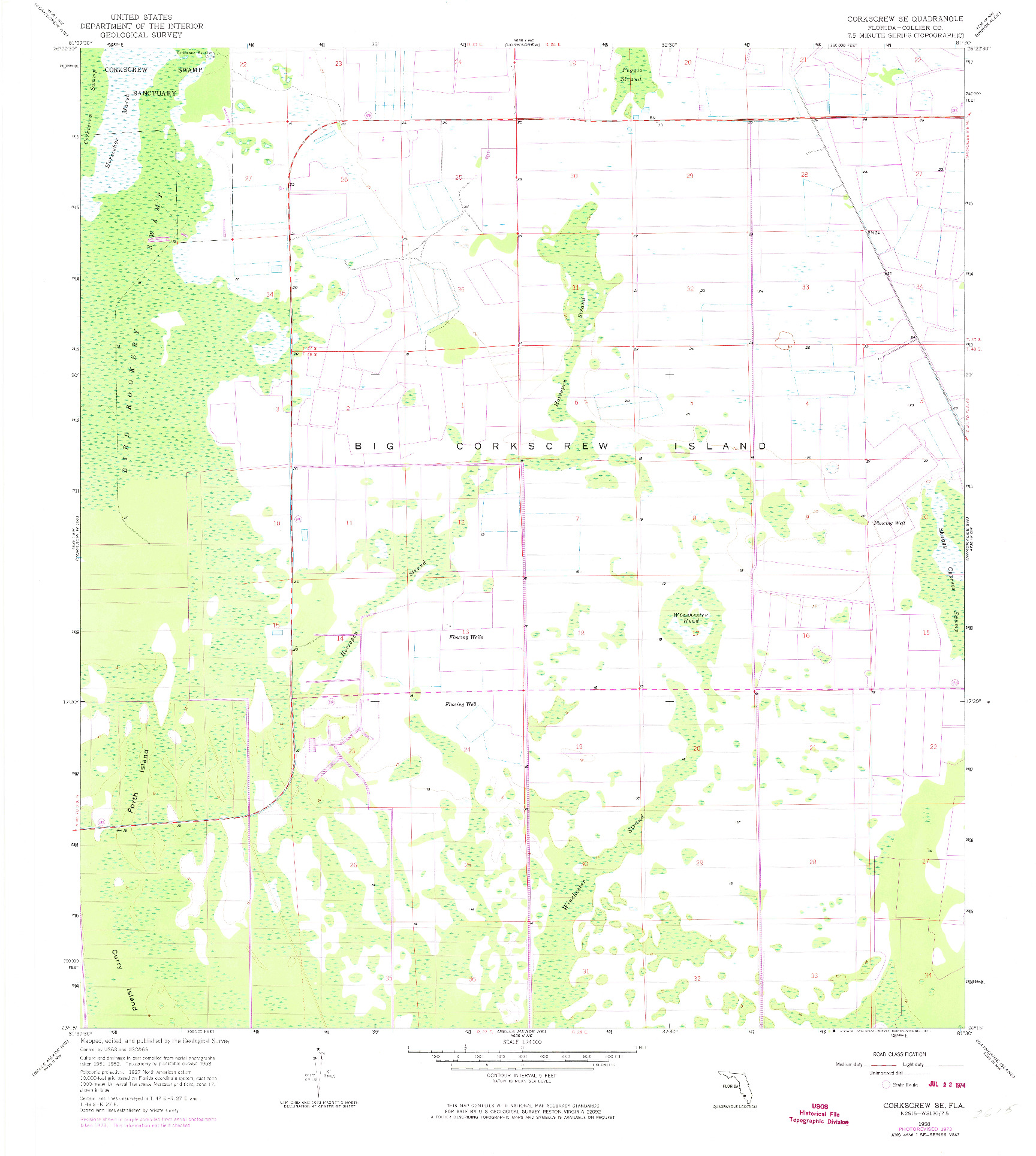 USGS 1:24000-SCALE QUADRANGLE FOR CORKSCREW SE, FL 1958