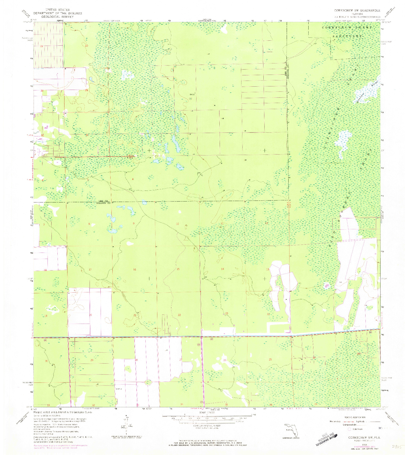 USGS 1:24000-SCALE QUADRANGLE FOR CORKSCREW SW, FL 1958