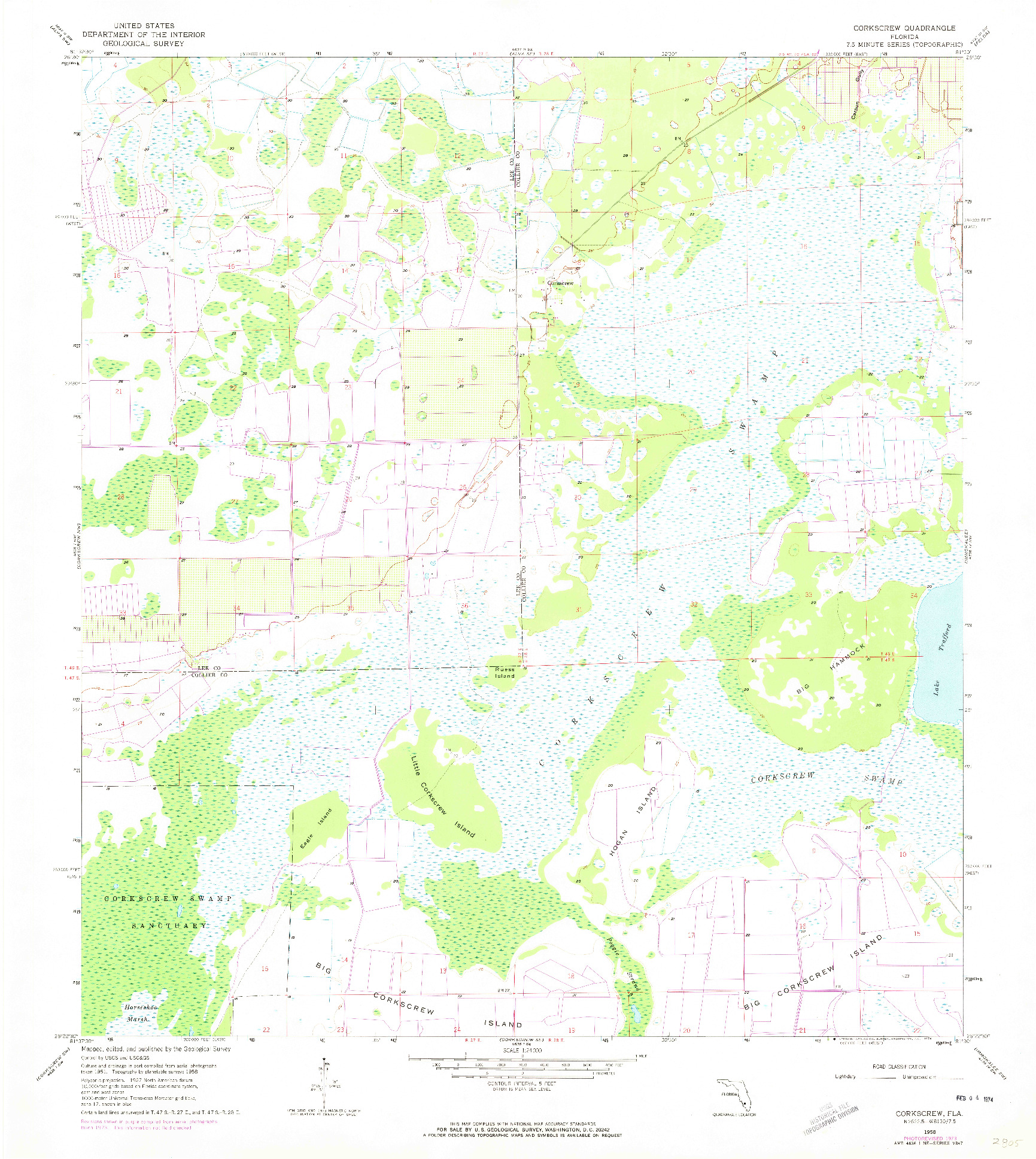 USGS 1:24000-SCALE QUADRANGLE FOR CORKSCREW, FL 1958