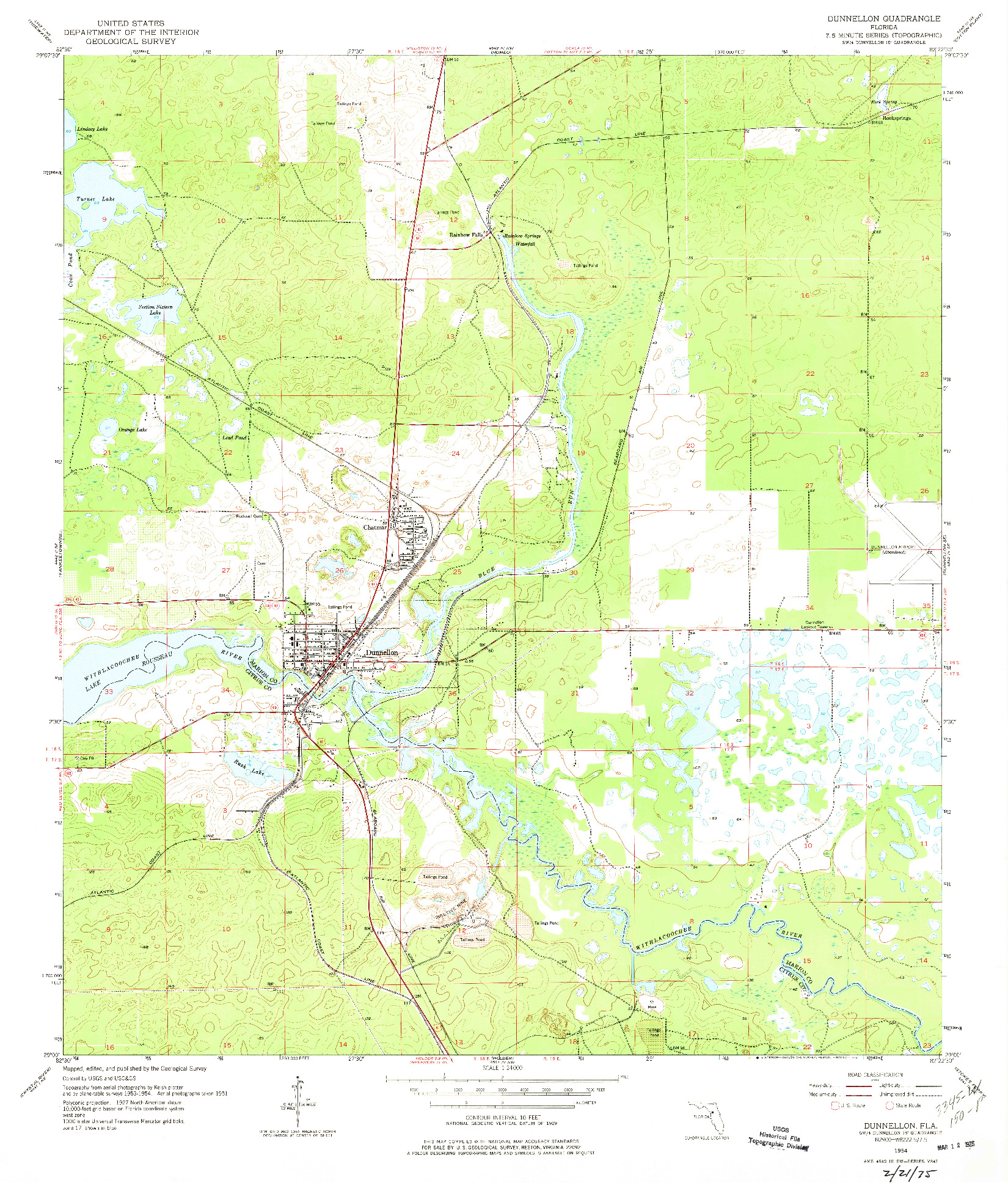 USGS 1:24000-SCALE QUADRANGLE FOR DUNNELLON, FL 1954