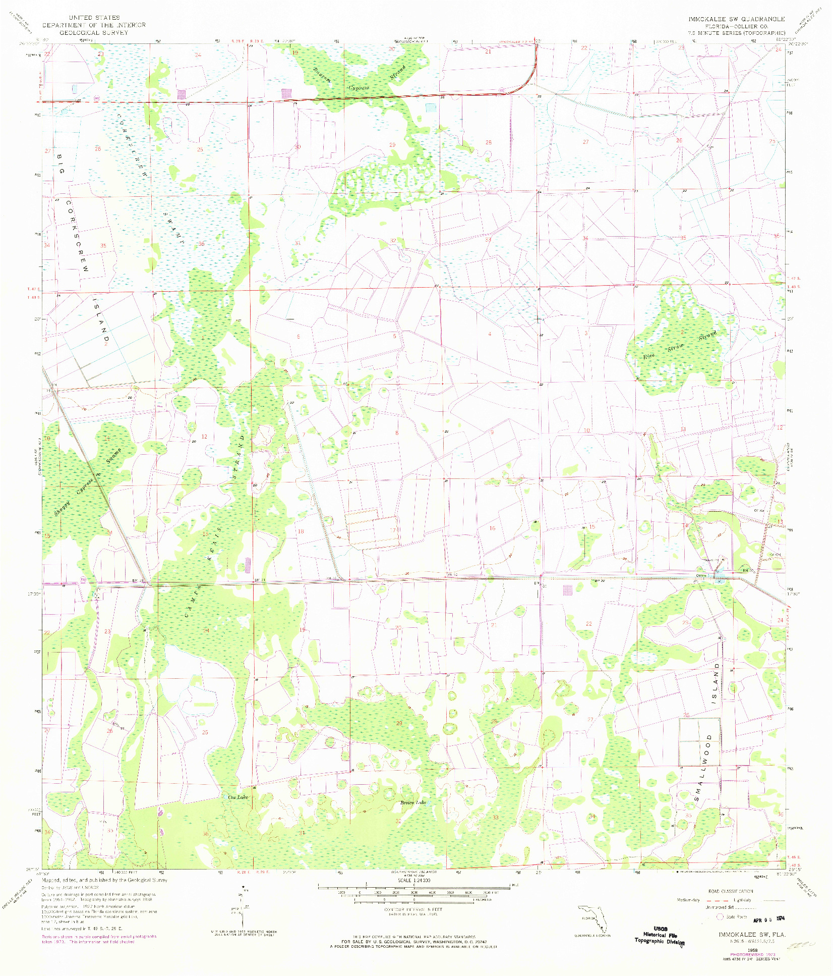 USGS 1:24000-SCALE QUADRANGLE FOR IMMOKALEE SW, FL 1958