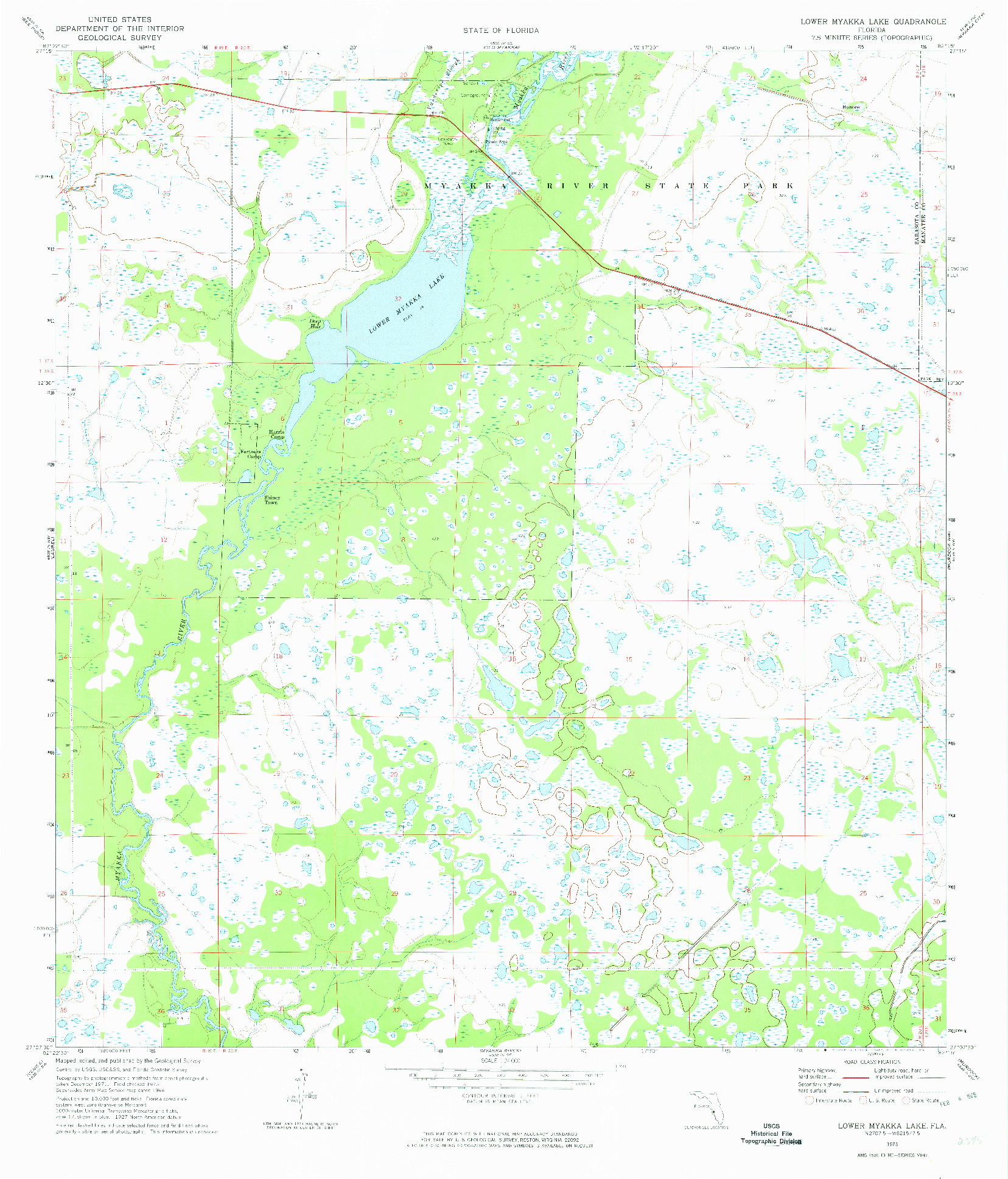 USGS 1:24000-SCALE QUADRANGLE FOR LOWER MYAKKA LAKE, FL 1973