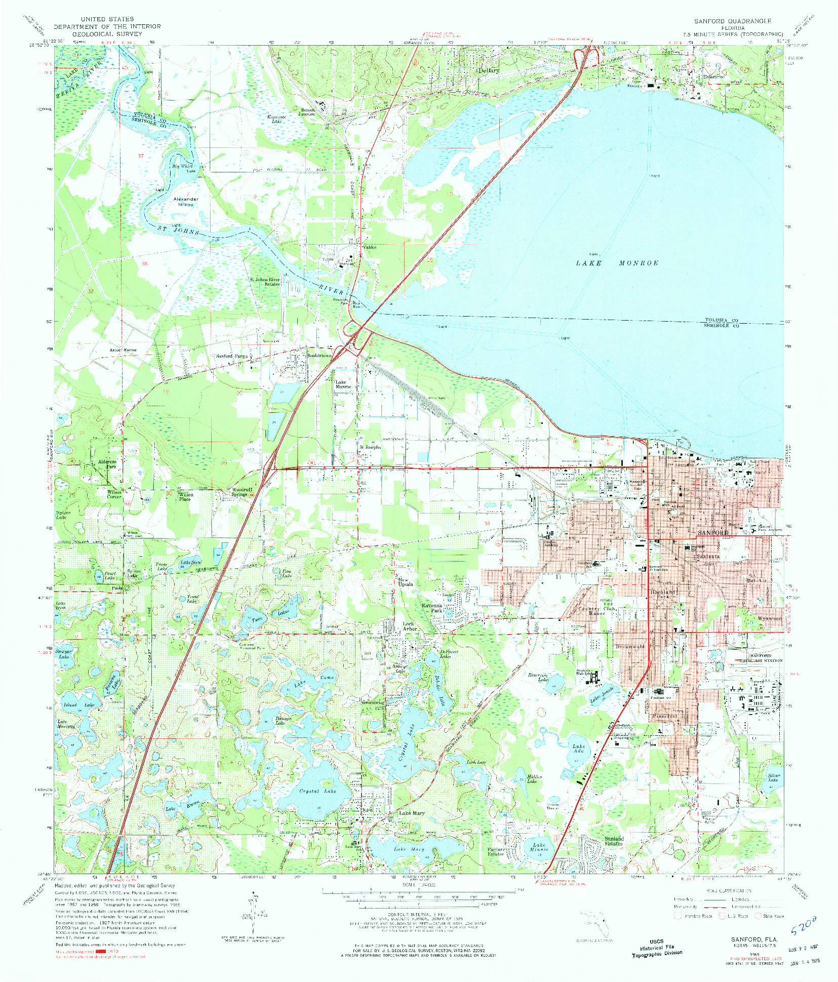 USGS 1:24000-SCALE QUADRANGLE FOR SANFORD, FL 1965