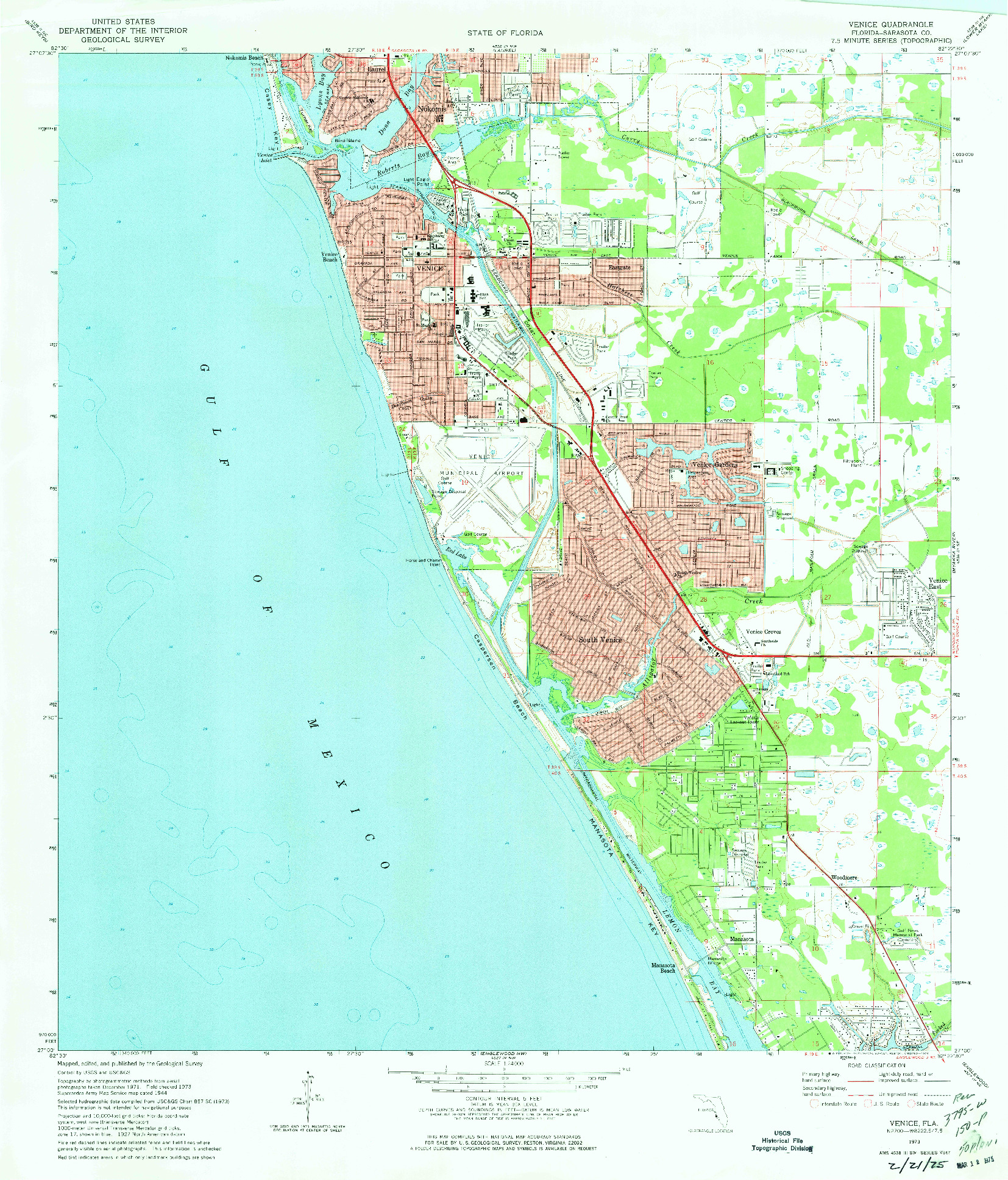 USGS 1:24000-SCALE QUADRANGLE FOR VENICE, FL 1973