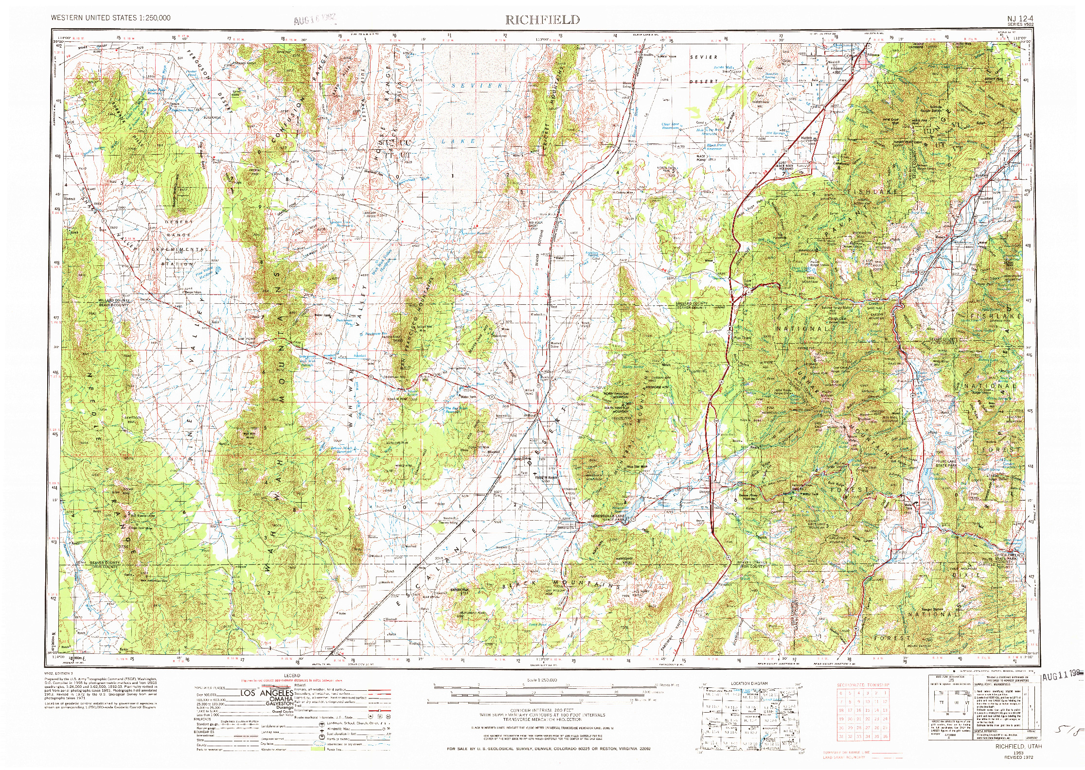 USGS 1:250000-SCALE QUADRANGLE FOR RICHFIELD, UT 1953