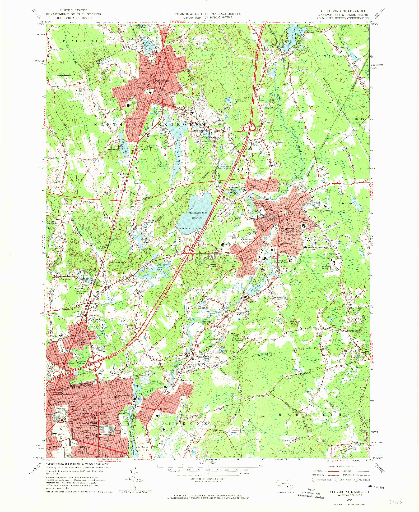 USGS 1:24000-SCALE QUADRANGLE FOR ATTLEBORO, MA 1964