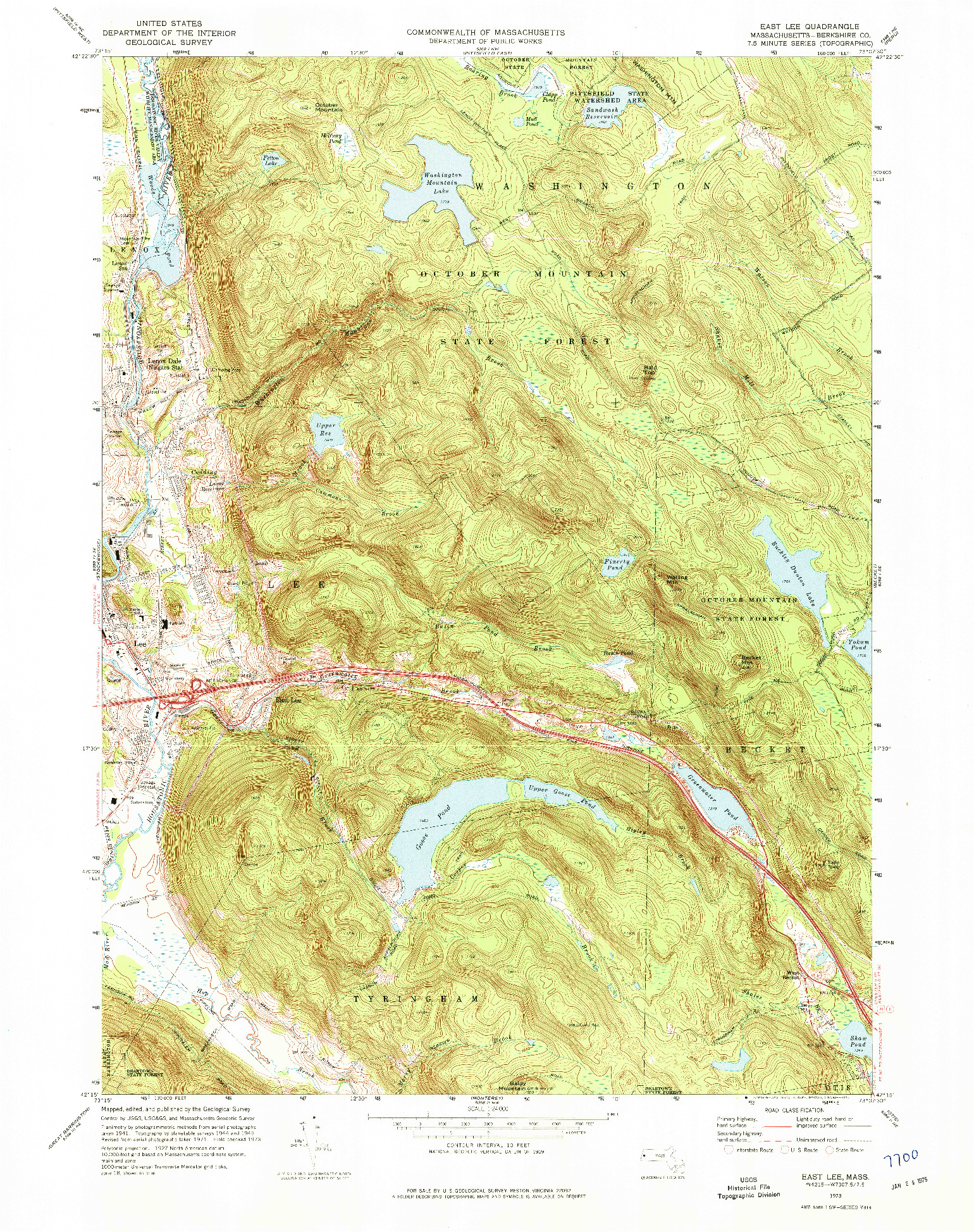 USGS 1:24000-SCALE QUADRANGLE FOR EAST LEE, MA 1973