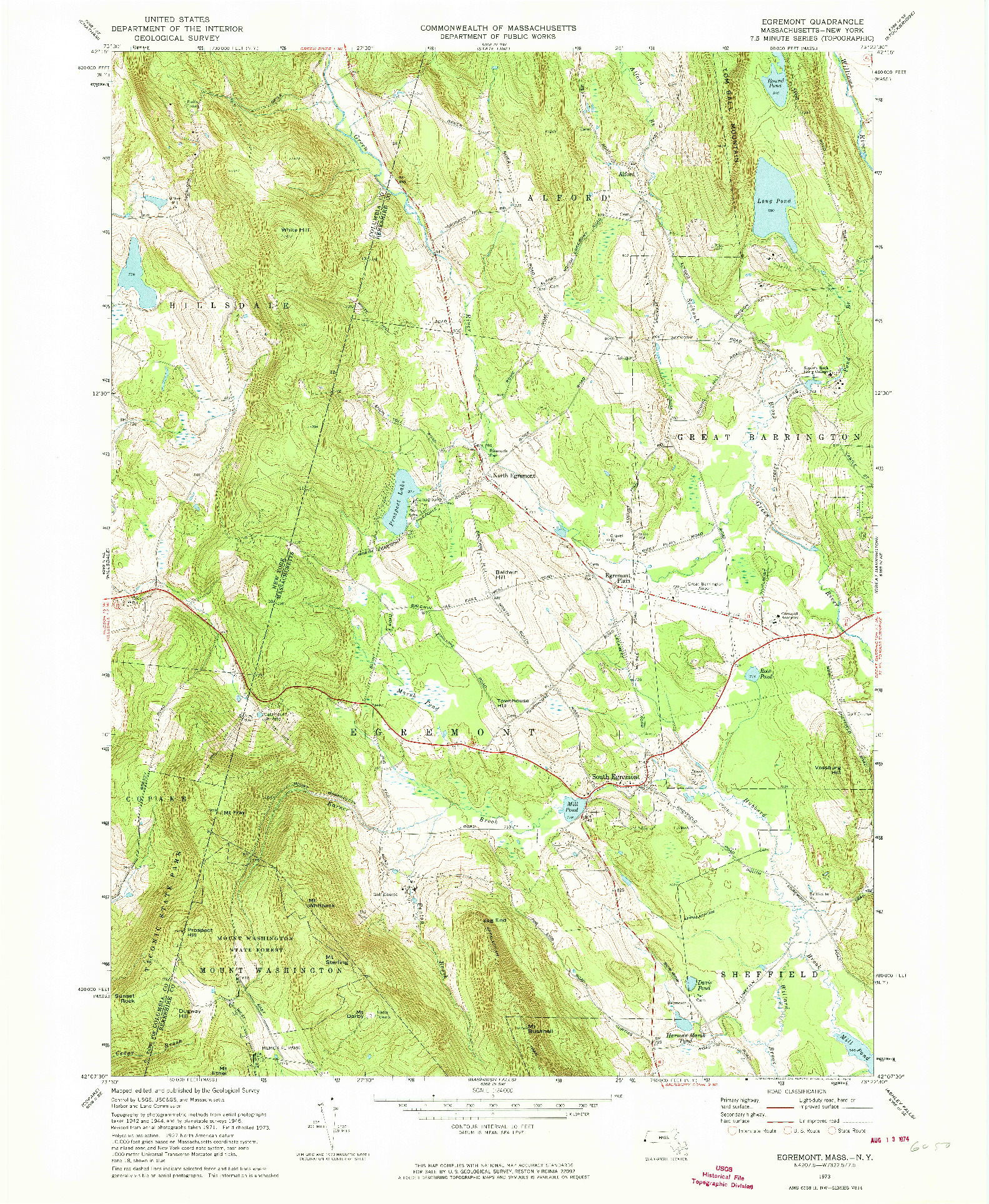 USGS 1:24000-SCALE QUADRANGLE FOR EGREMONT, MA 1973