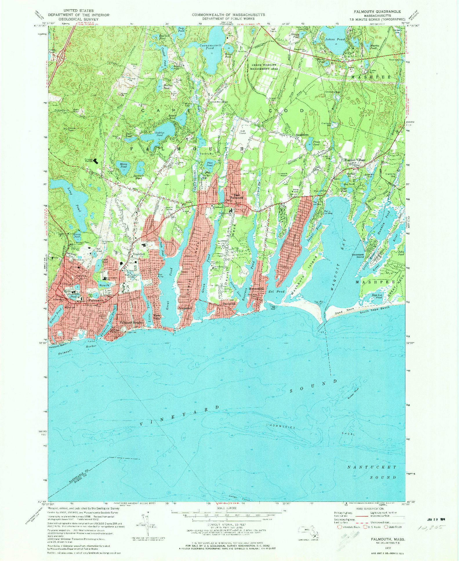 USGS 1:24000-SCALE QUADRANGLE FOR FALMOUTH, MA 1972