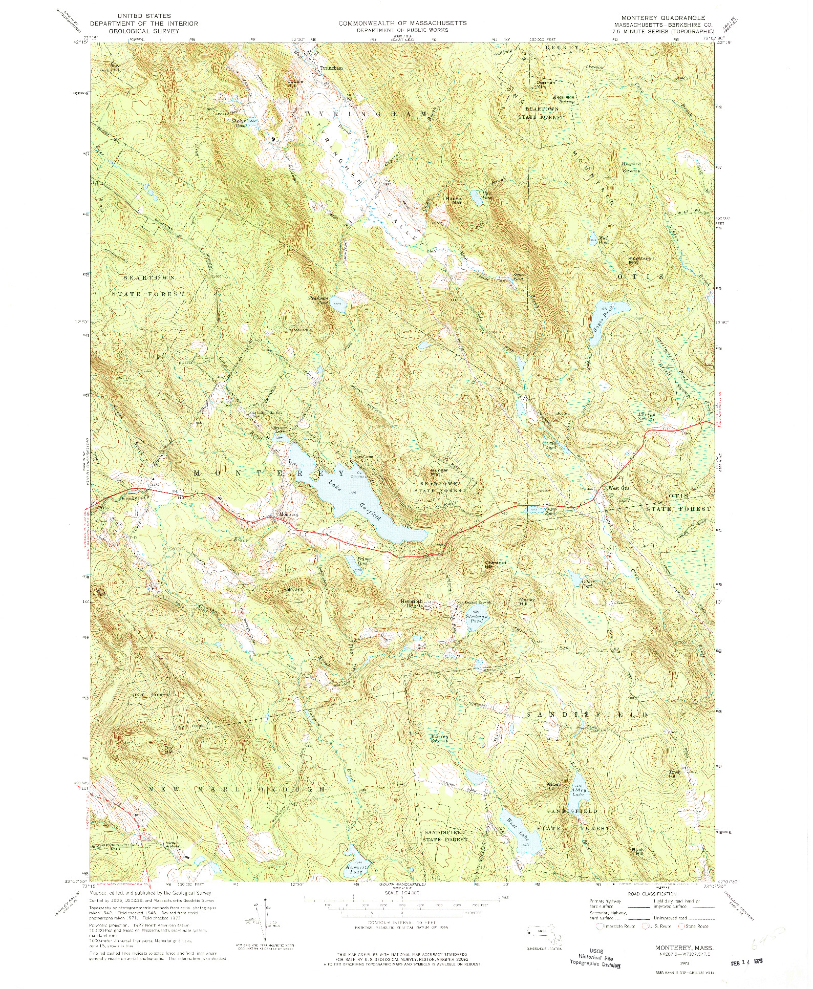 USGS 1:24000-SCALE QUADRANGLE FOR MONTEREY, MA 1973