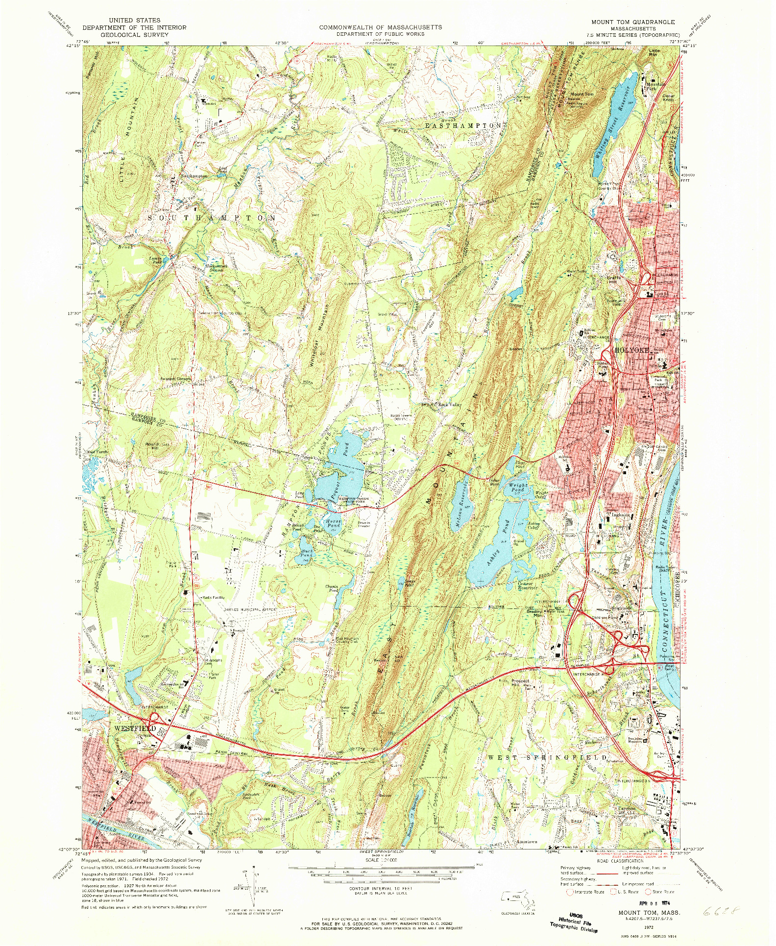 USGS 1:24000-SCALE QUADRANGLE FOR MOUNT TOM, MA 1972