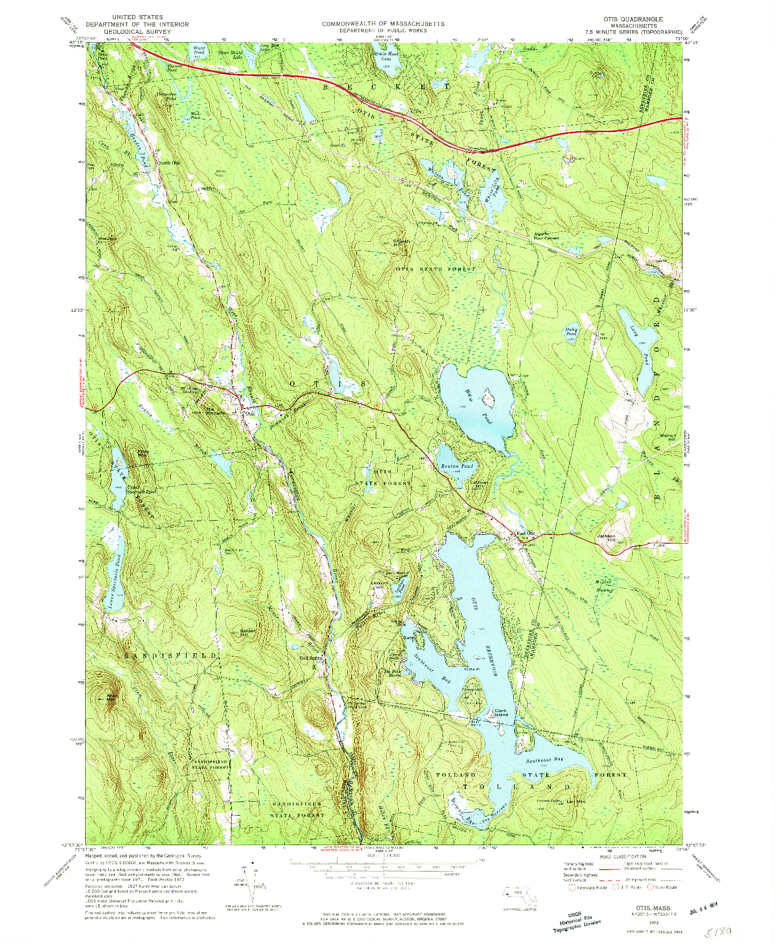 USGS 1:24000-SCALE QUADRANGLE FOR OTIS, MA 1973