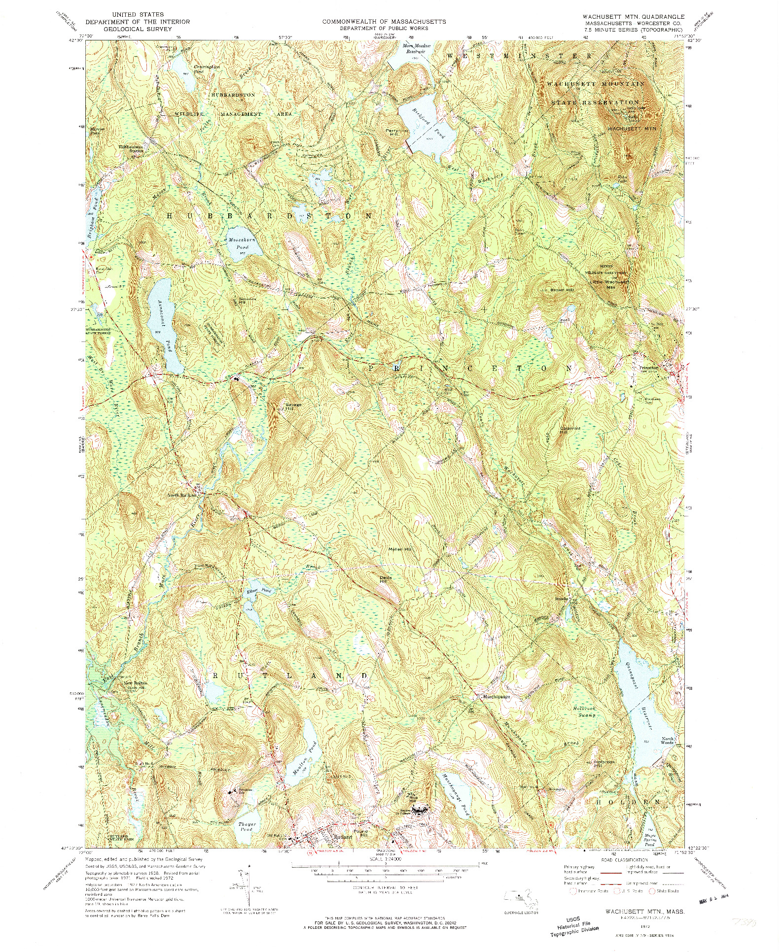 USGS 1:24000-SCALE QUADRANGLE FOR WACHUSETT MTN, MA 1972