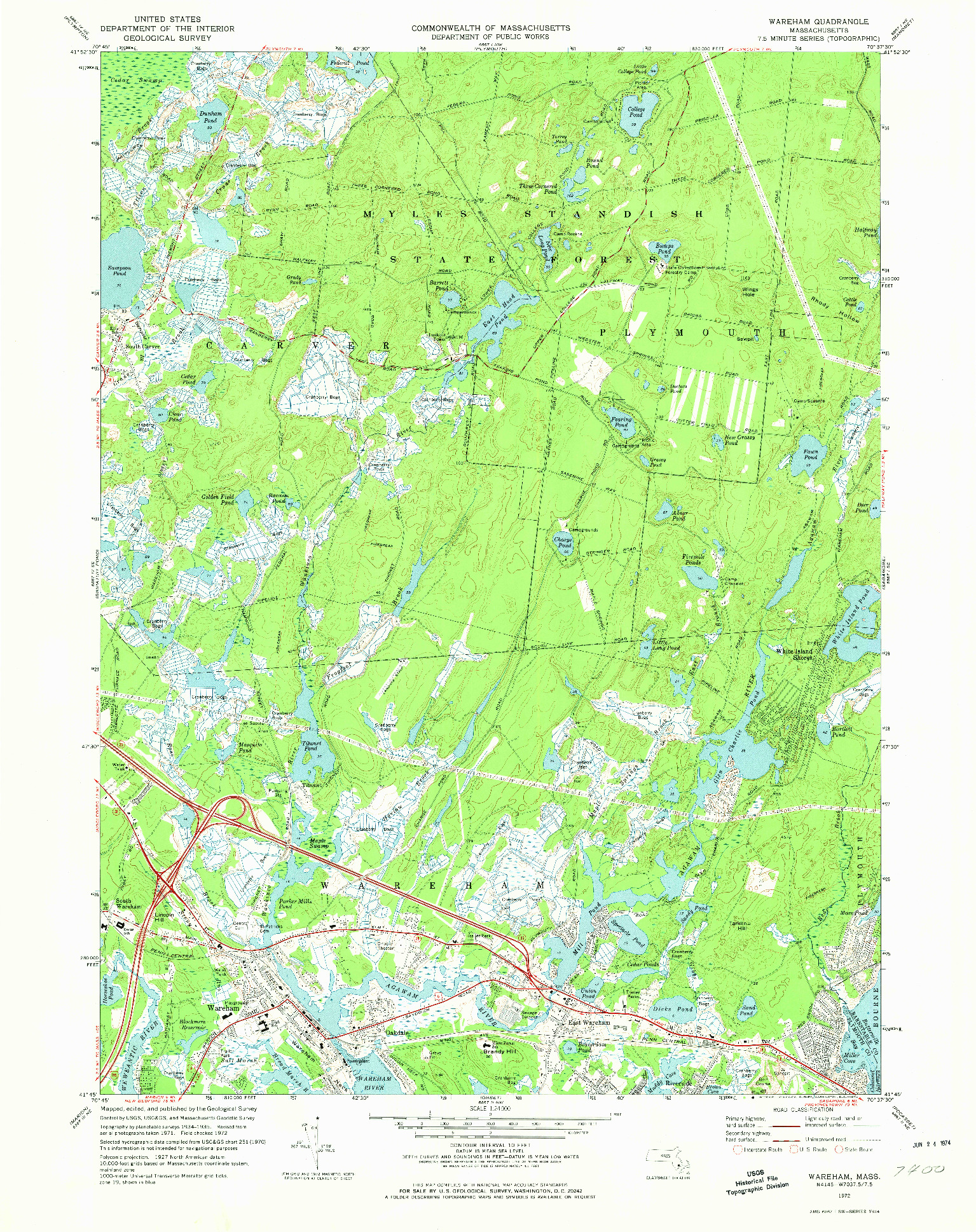 USGS 1:24000-SCALE QUADRANGLE FOR WAREHAM, MA 1972